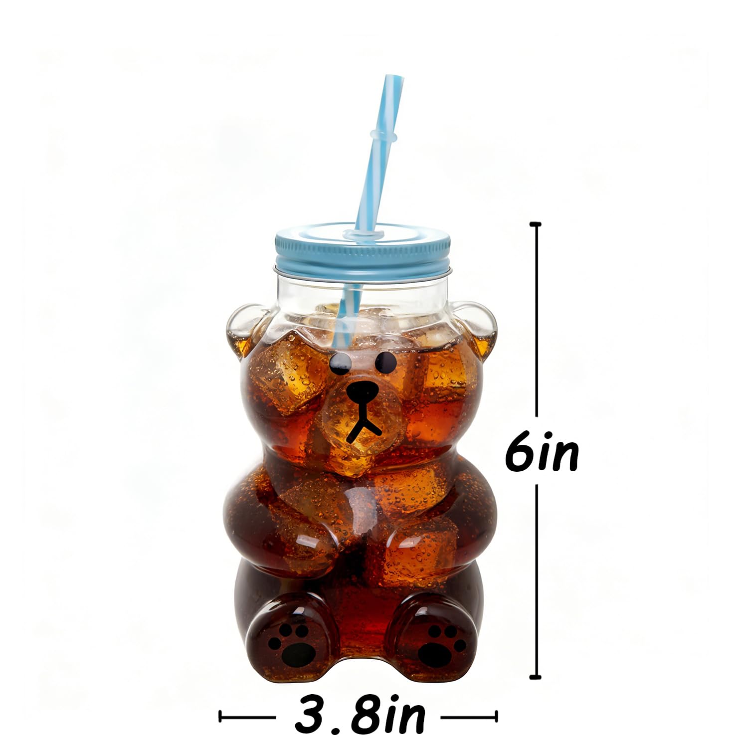 Kawaii Bear Sippy Cup 19oz food-grade glass ensures pure taste.