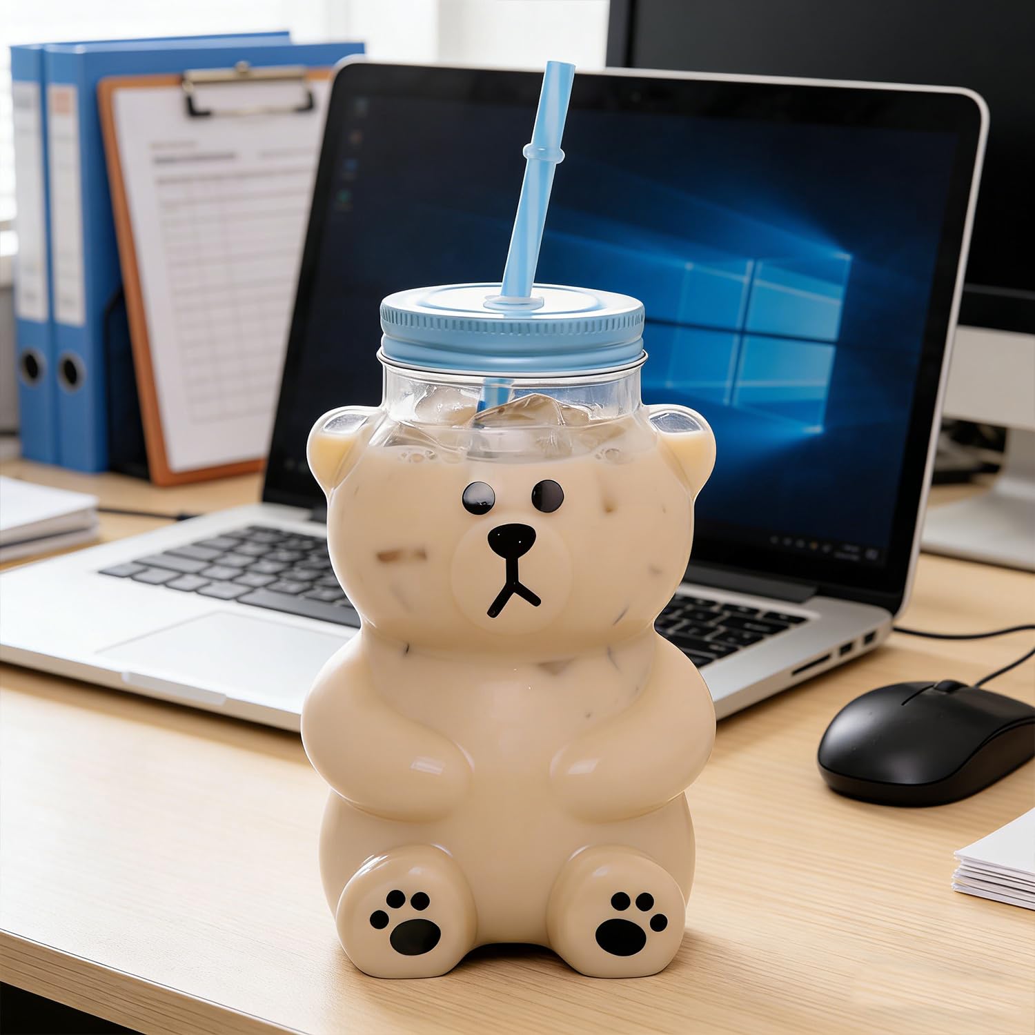 Kawaii Bear Sippy Cup 19oz ideal for juice and milk tea.