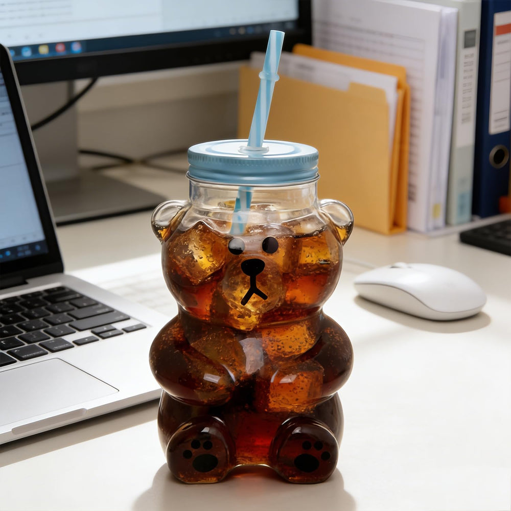 Kawaii Bear Sippy Cup 19oz leak-proof cap prevents spills on the go.