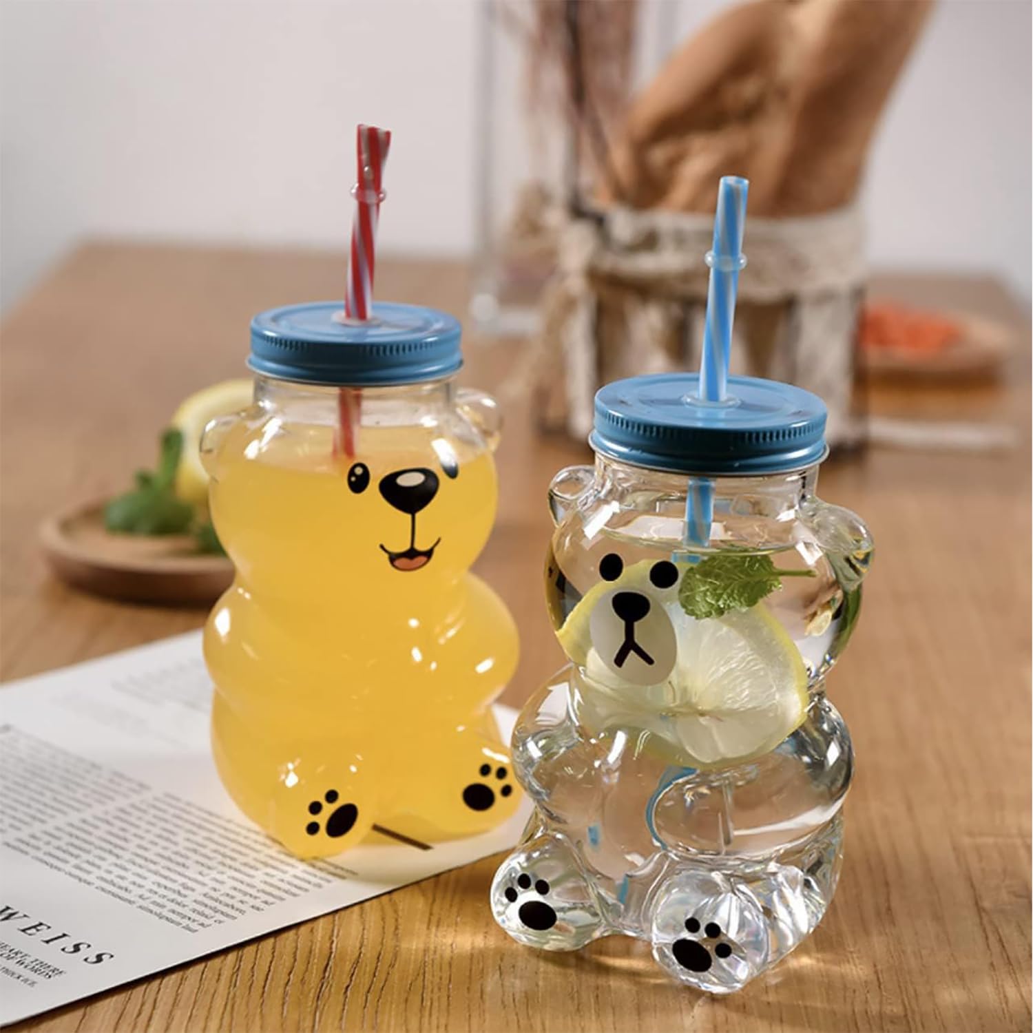 Kawaii Bear Sippy Cup 19oz silicone straw for comfortable sipping.