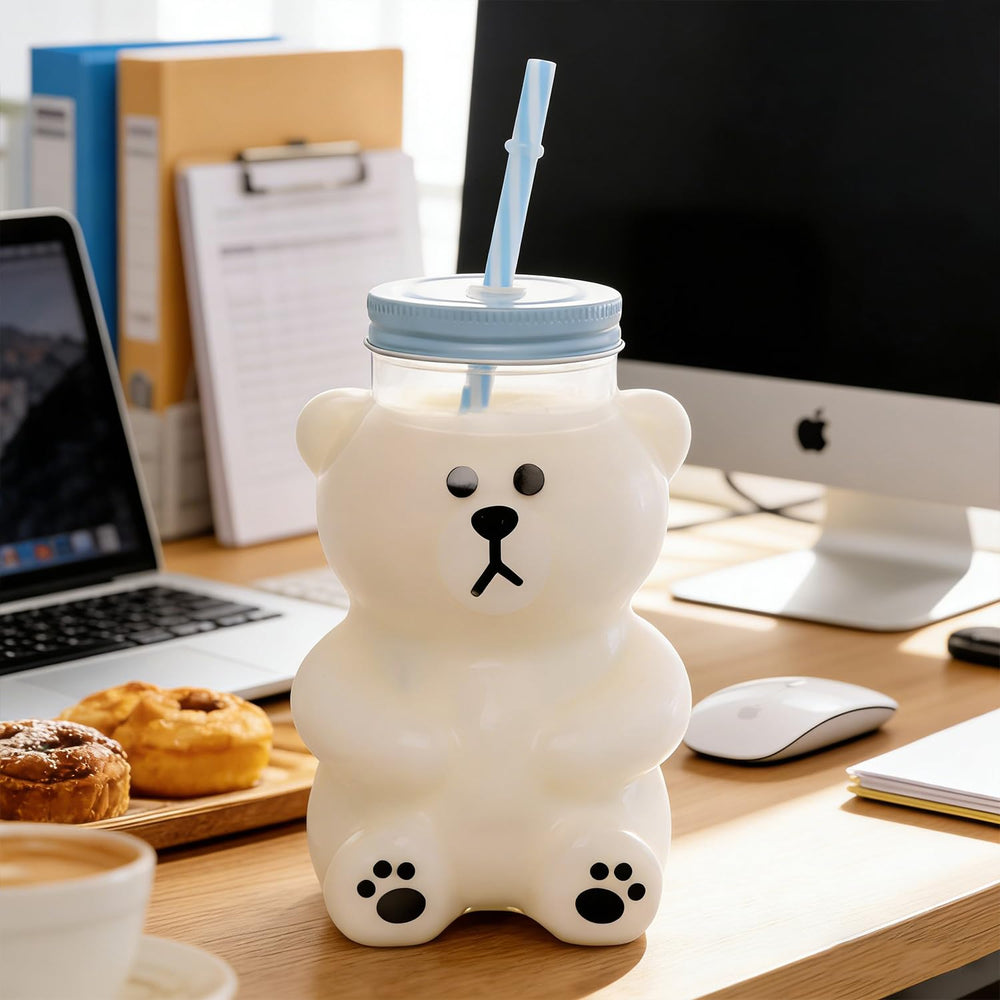 Kawaii Bear Sippy Cup 19oz striped straw adds playful, reusable style.