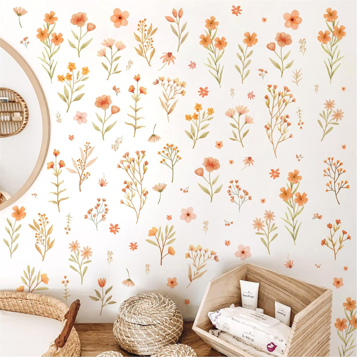 Kazova boho wildflower wall stickers brighten walls with soft watercolor florals.