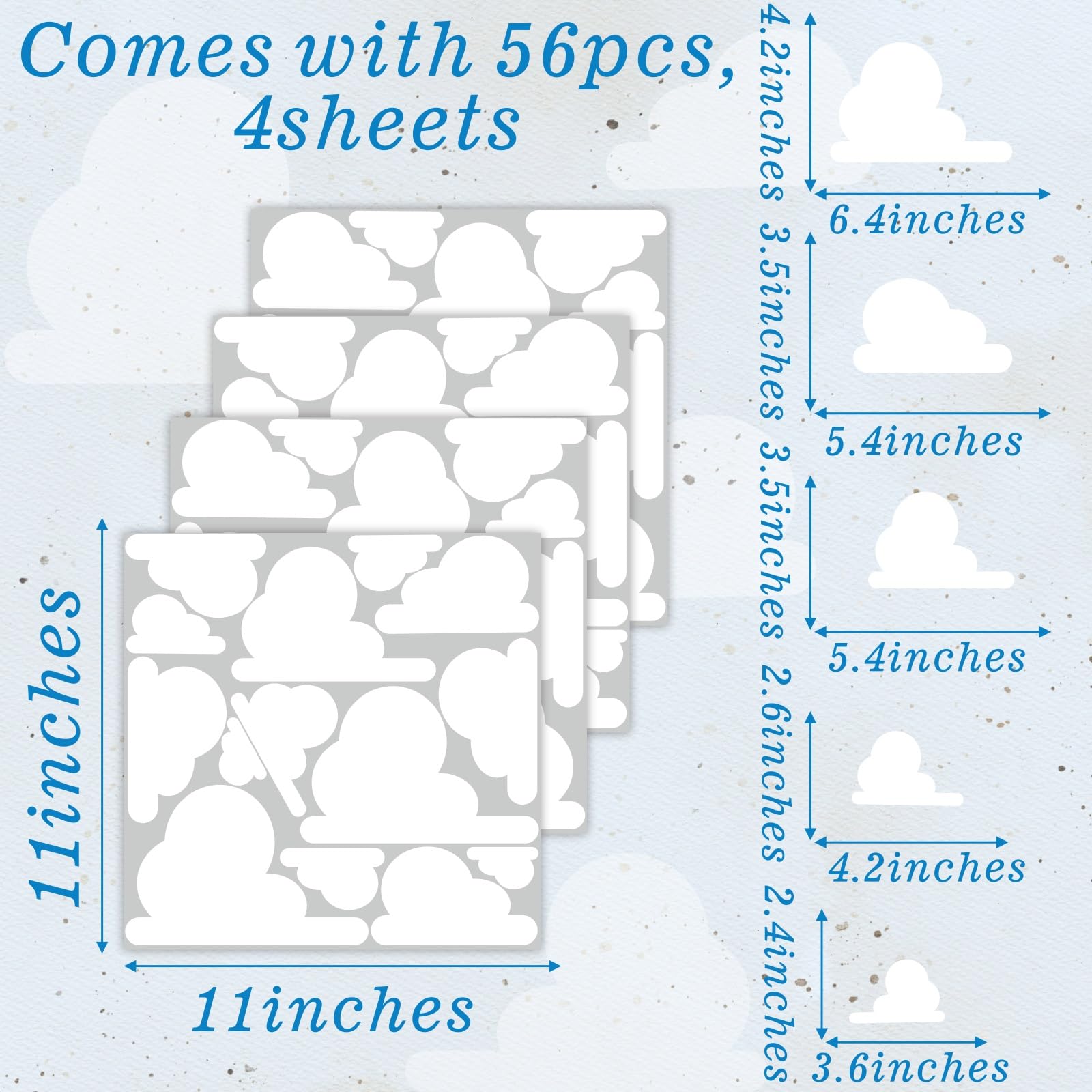Kazova cloud wall stickers with varied sizes for ceiling and wall art