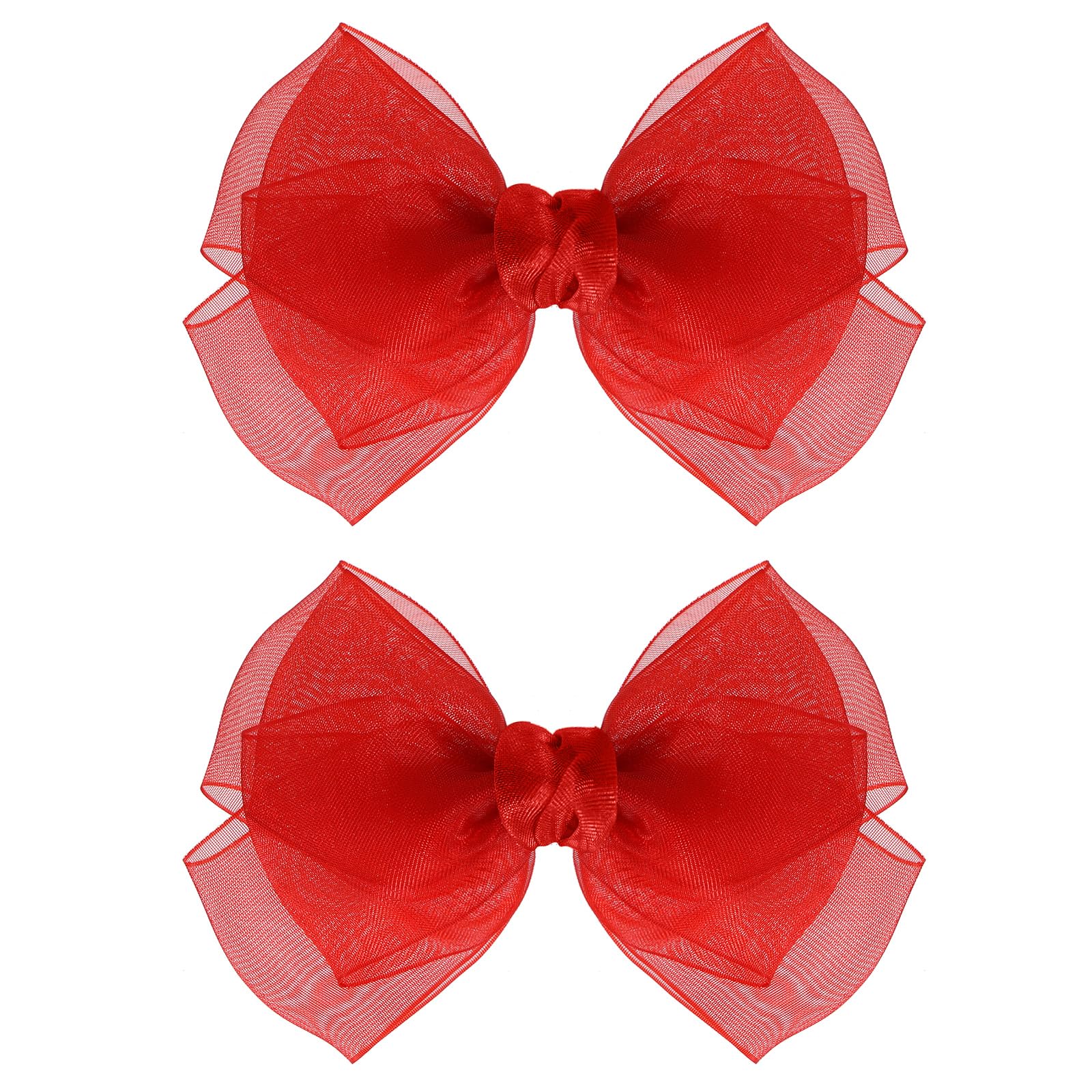 KCHIES 4in red mesh bow clip front view, adds effortless style to daily outfits