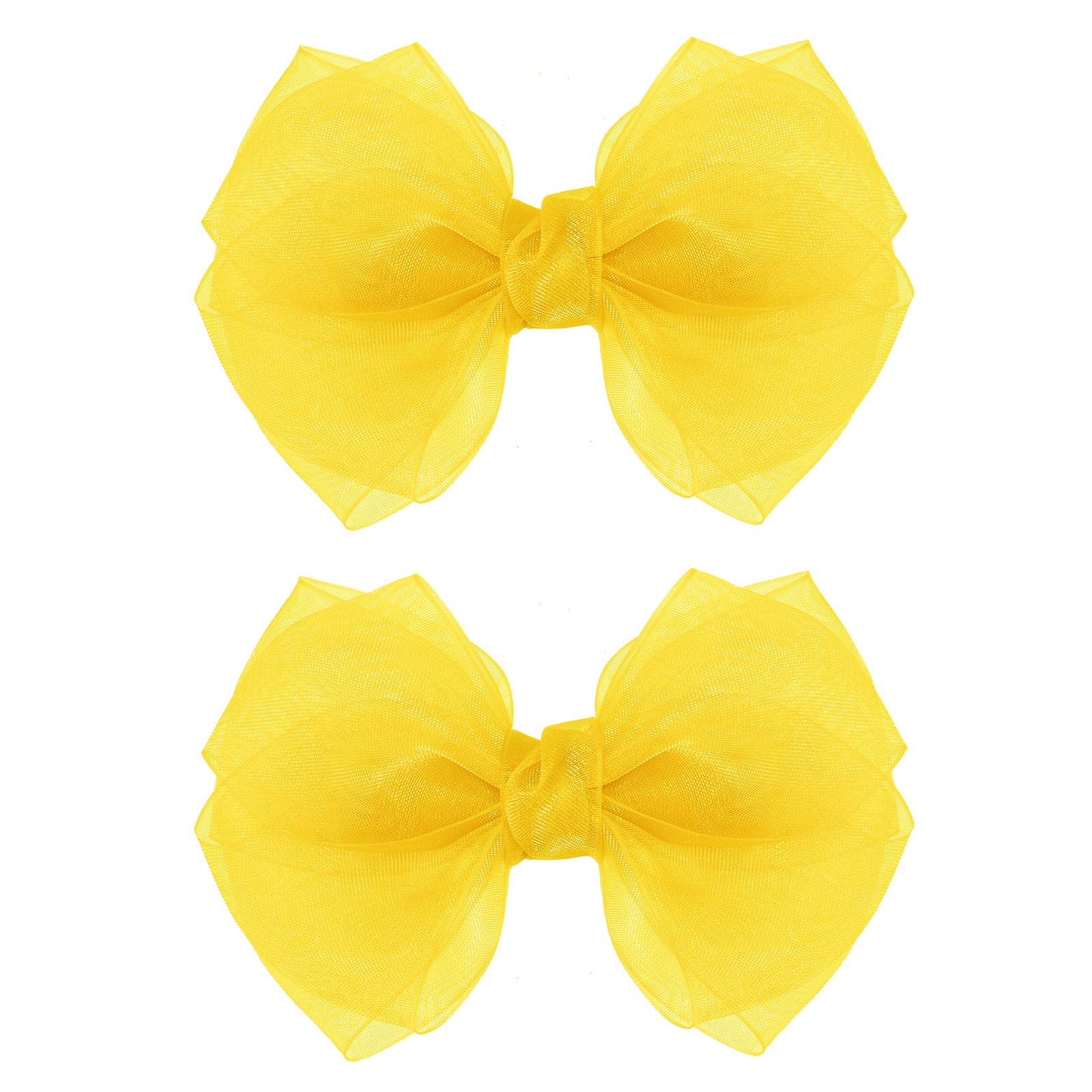 KCHIES Daffodil Yellow mesh bow clip with secure alligator grip for daily wear.