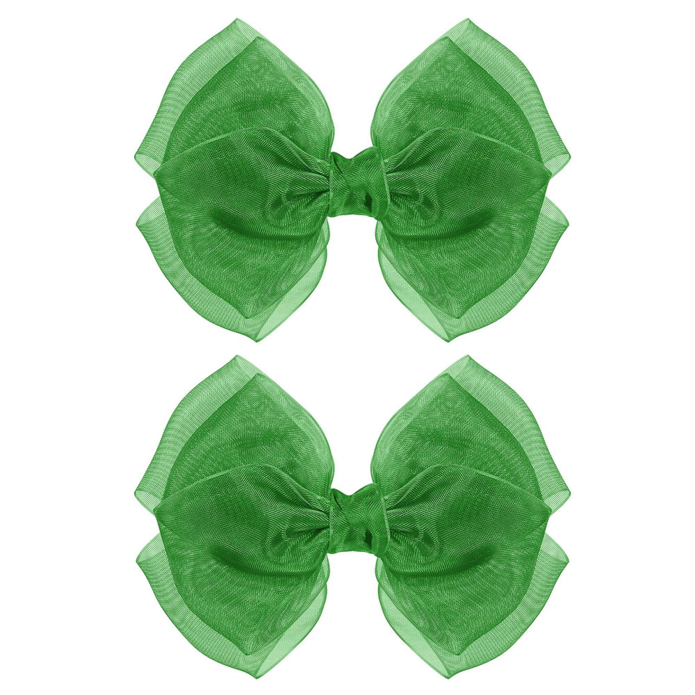 KCHIES emerald-green organza double bow with alligator clip for secure, stylish hair.