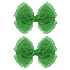 KCHIES emerald-green organza double bow with alligator clip for secure, stylish hair.