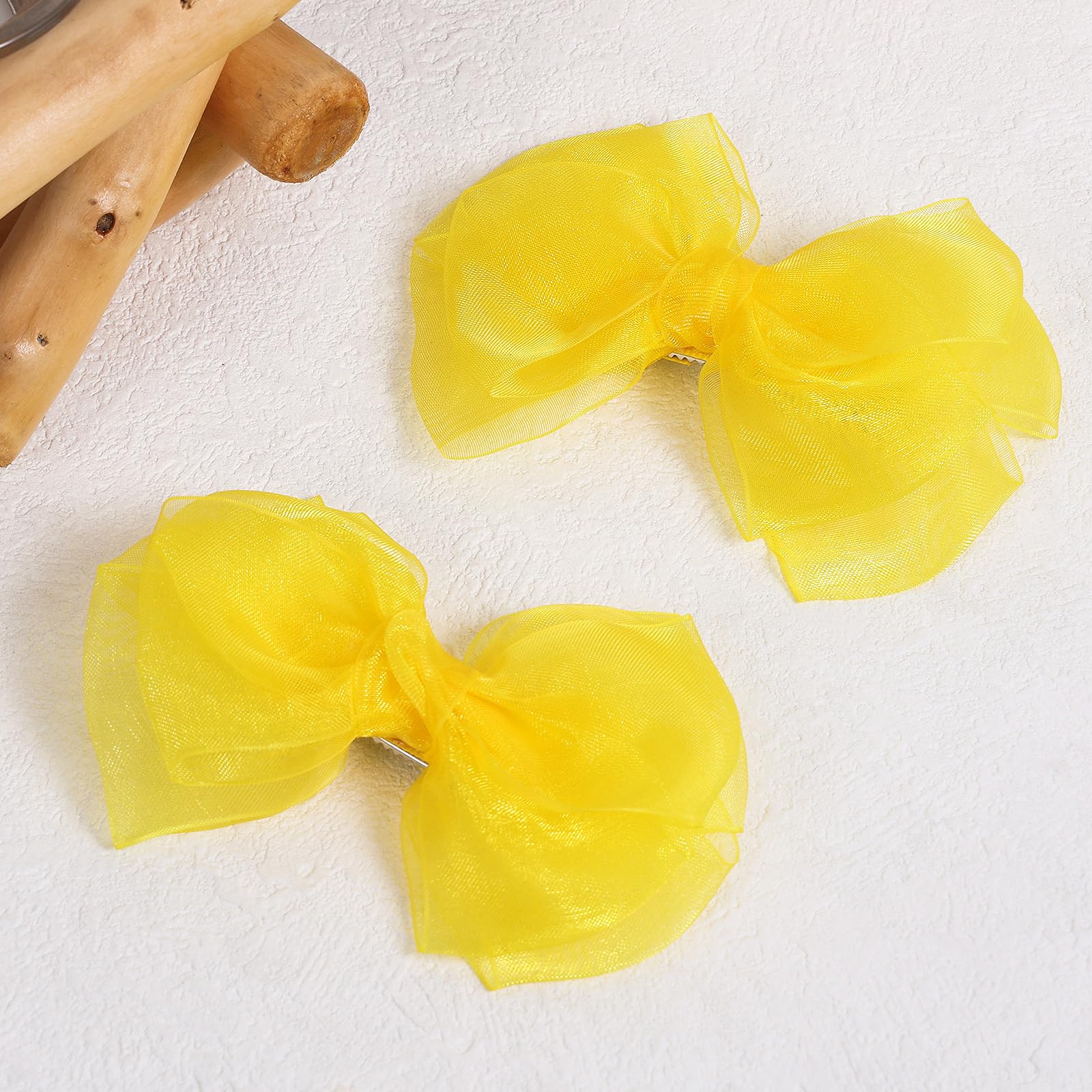 KCHIES Organza double bow clip adds elegant sparkle to hairstyles.