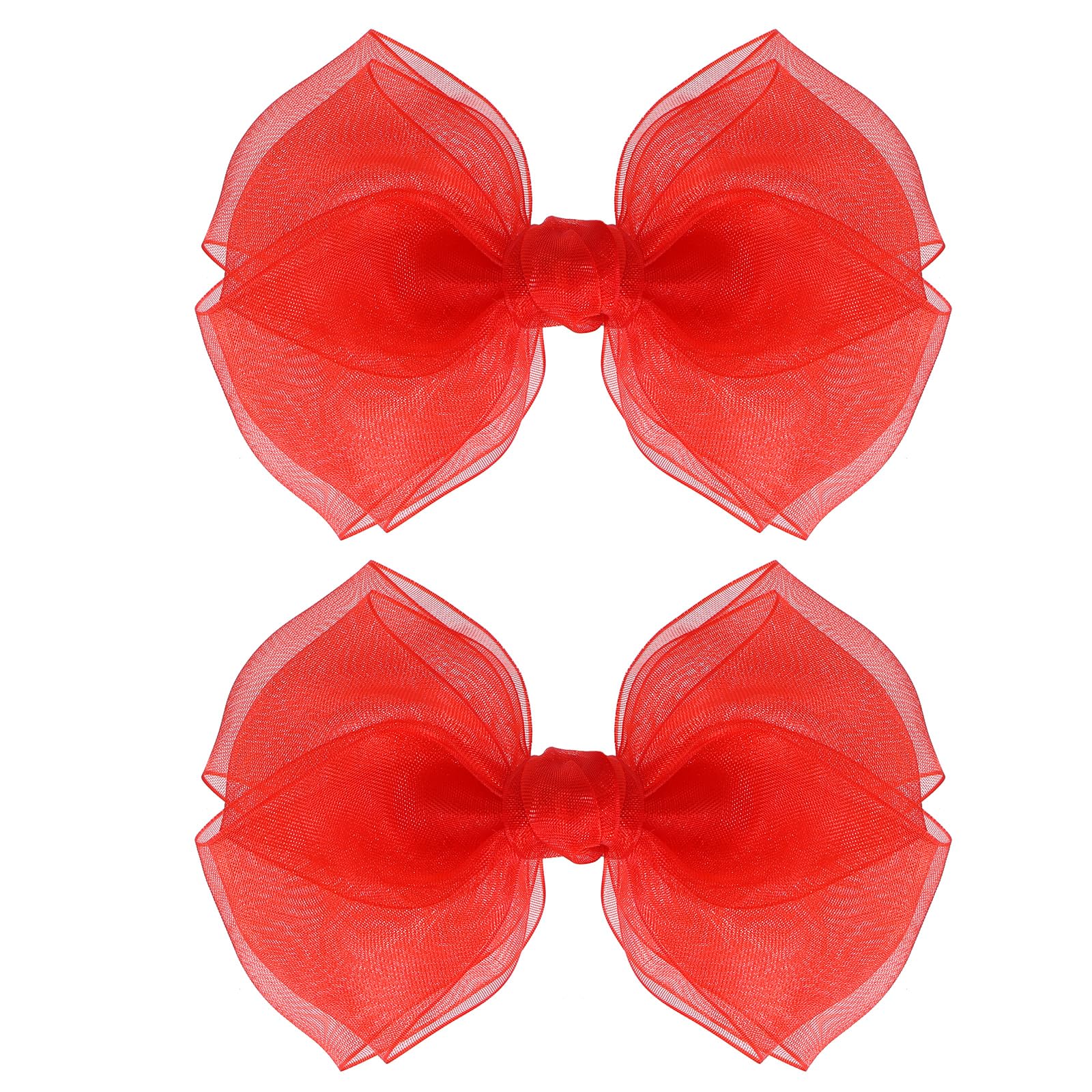 KCHIES Poppy Red mesh ribbon bow clip adds delicate charm to daily hairstyles.