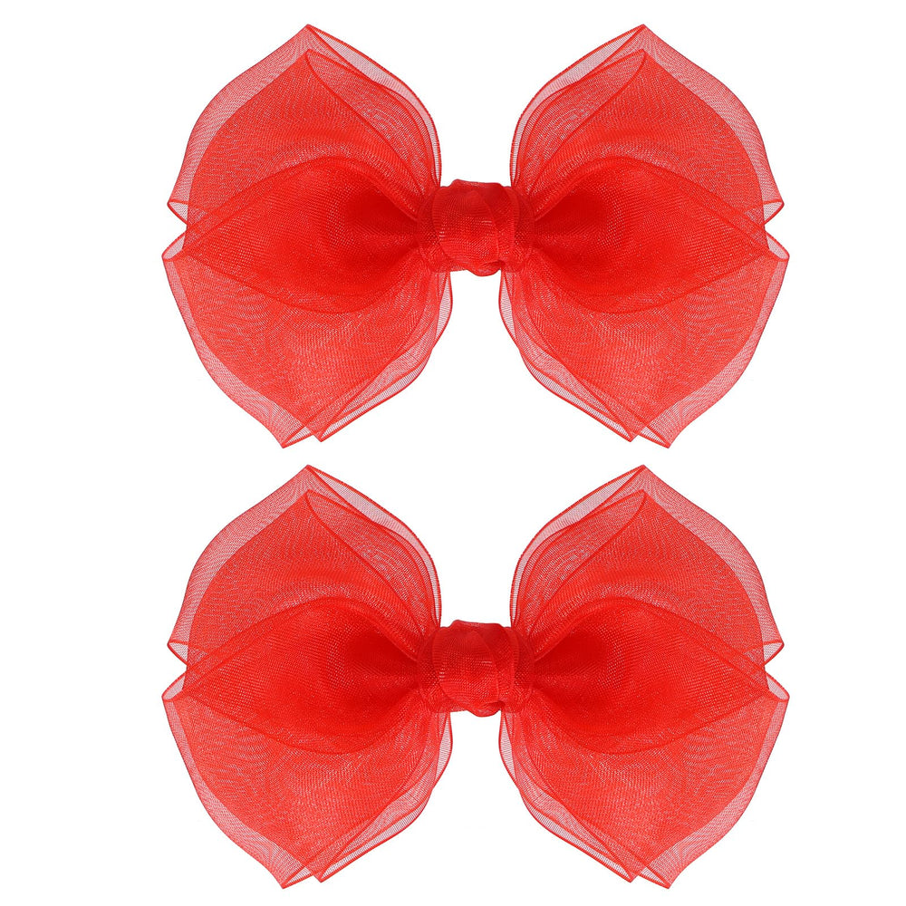 KCHIES Poppy Red mesh ribbon bow clip adds delicate charm to daily hairstyles.