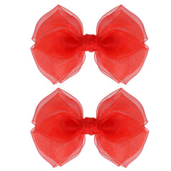 KCHIES Poppy Red mesh ribbon bow clip adds delicate charm to daily hairstyles.