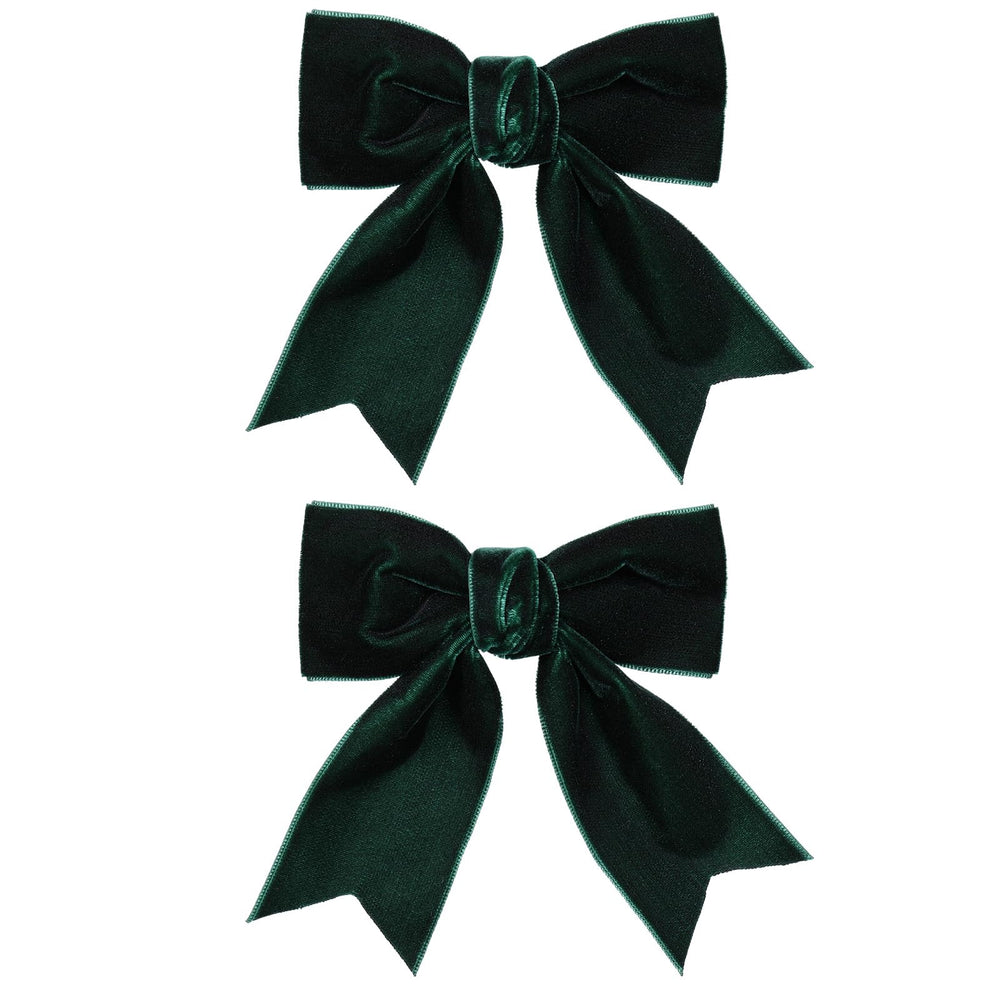 KCHIES velvet dark green bow clip, 4-inch, ideal for everyday school outfits.