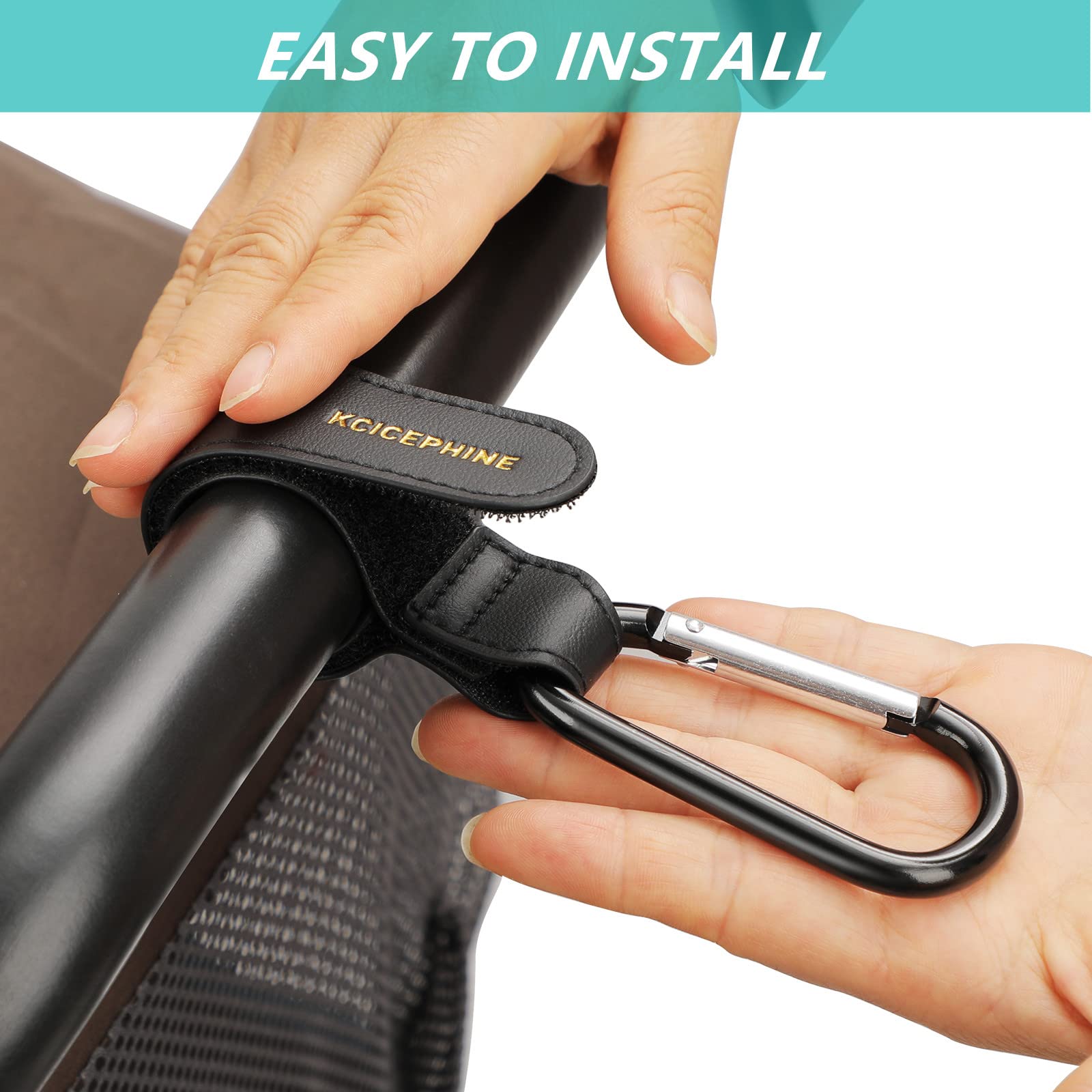 Kcicephine all-purpose-hanger clip works with handbags and diaper bags for quick reach.