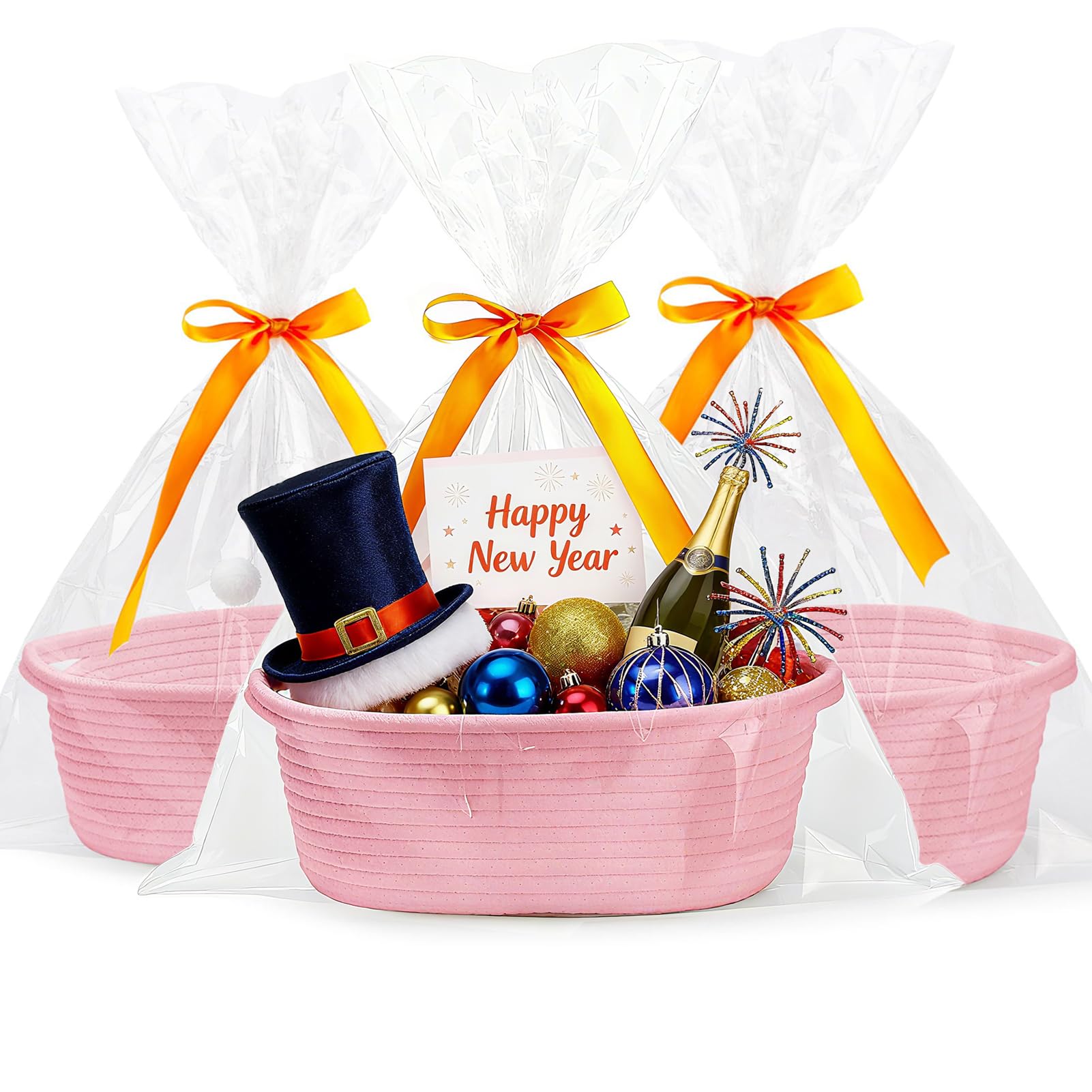 KCKLYY Christmas Baskets 3-pack in pink woven storage for gifting and organizing