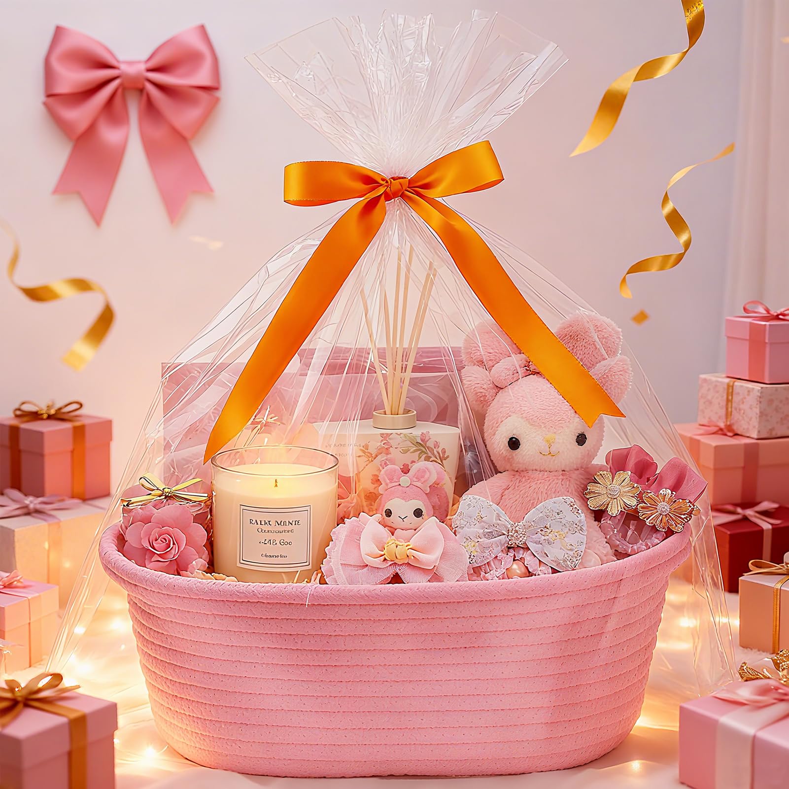 KCKLYY pink organic cotton woven basket showcasing soft storage
