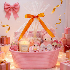 KCKLYY pink organic cotton woven basket showcasing soft storage