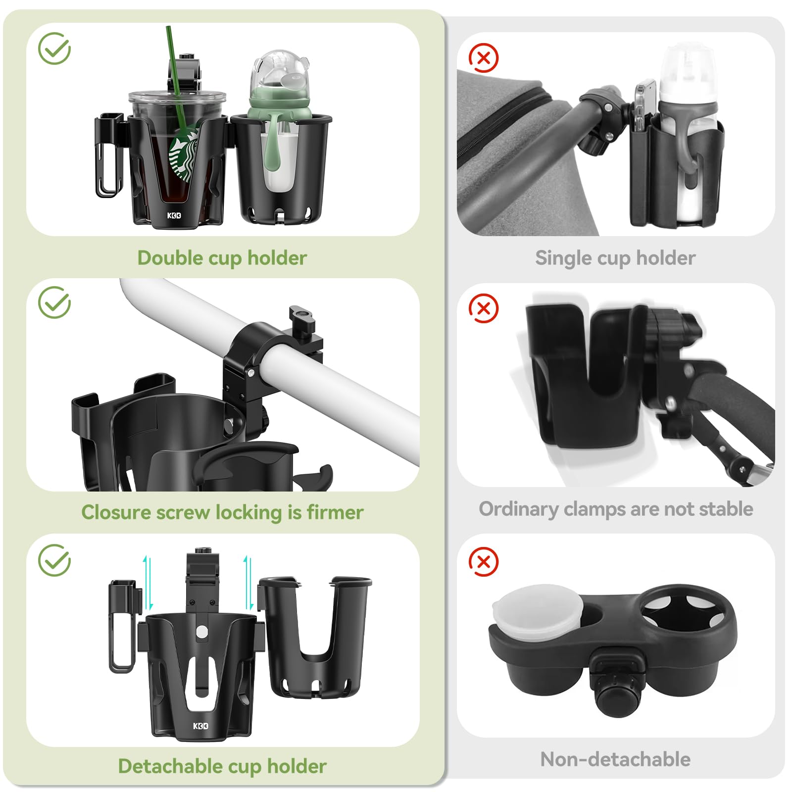 KDD soft silicone interior grips cups to prevent spills.