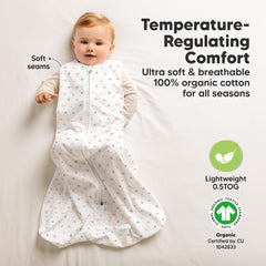 KeaBabies 0.5TOG organic cotton fabric keeps baby comfortable in mild temperatures.