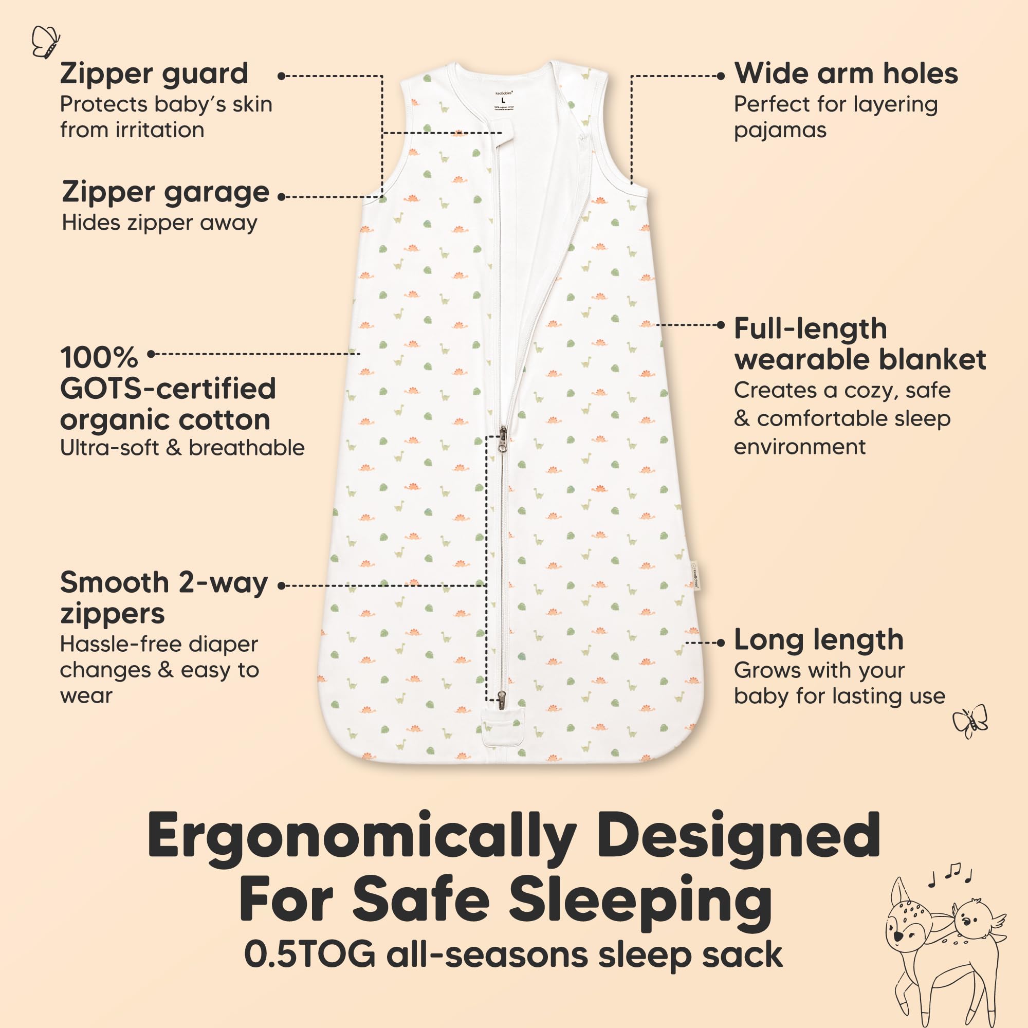 KeaBabies 2-pack sleep sacks opened demonstrate quick diaper changes.