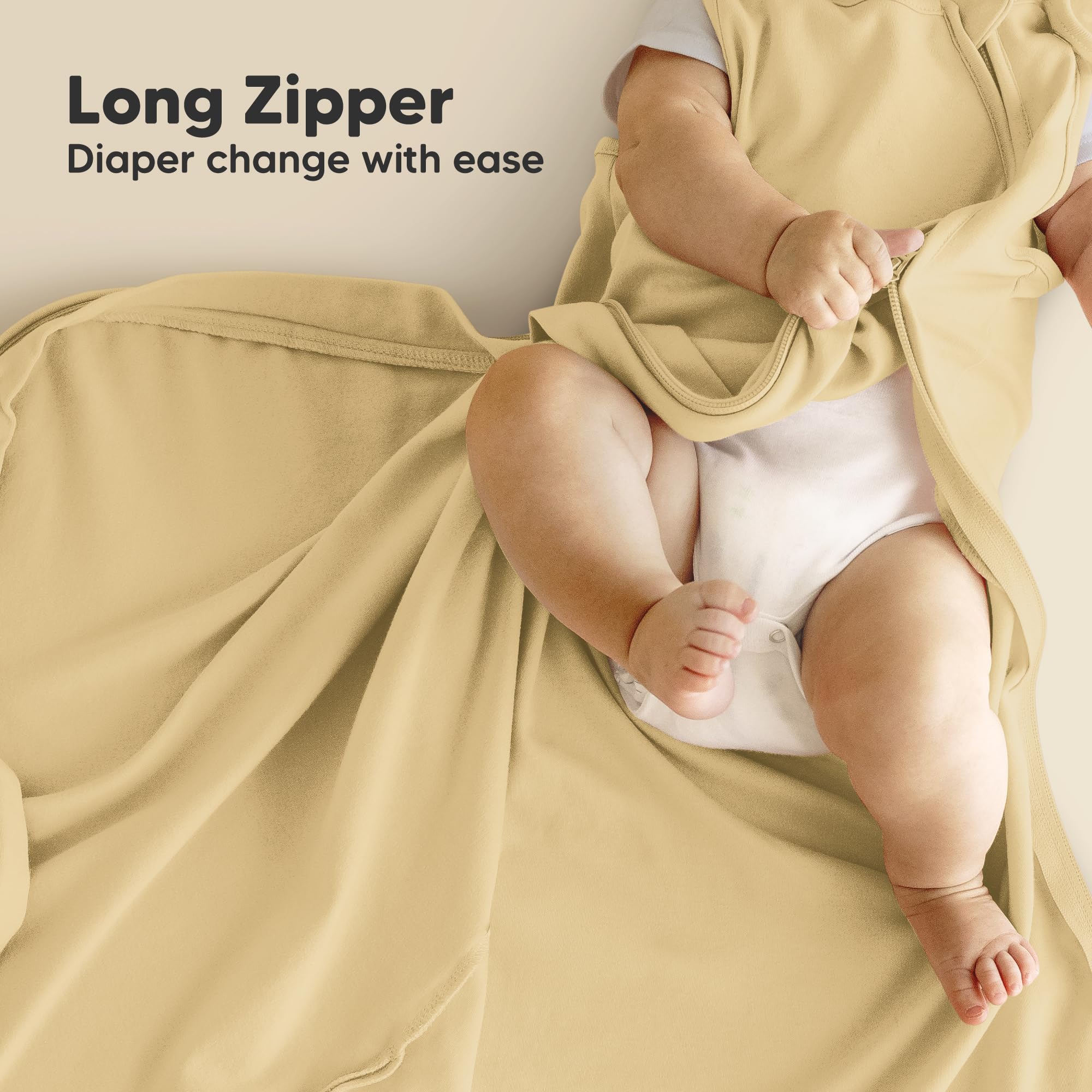 KeaBabies Avocado Sleep Sack zipper detail enables quick diaper changes.