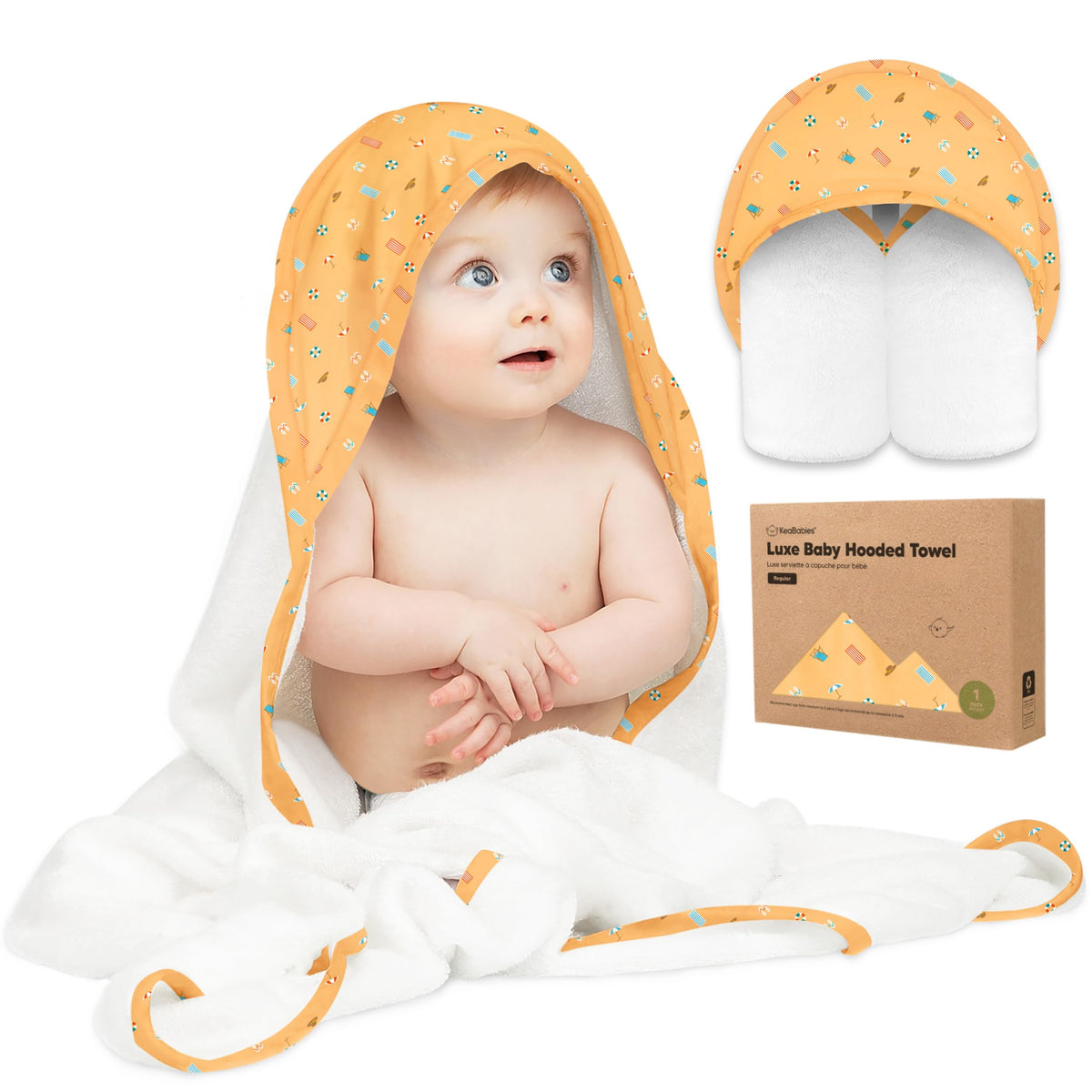 KeaBabies hooded towel for newborn in 35x35 with soft wrap after bath