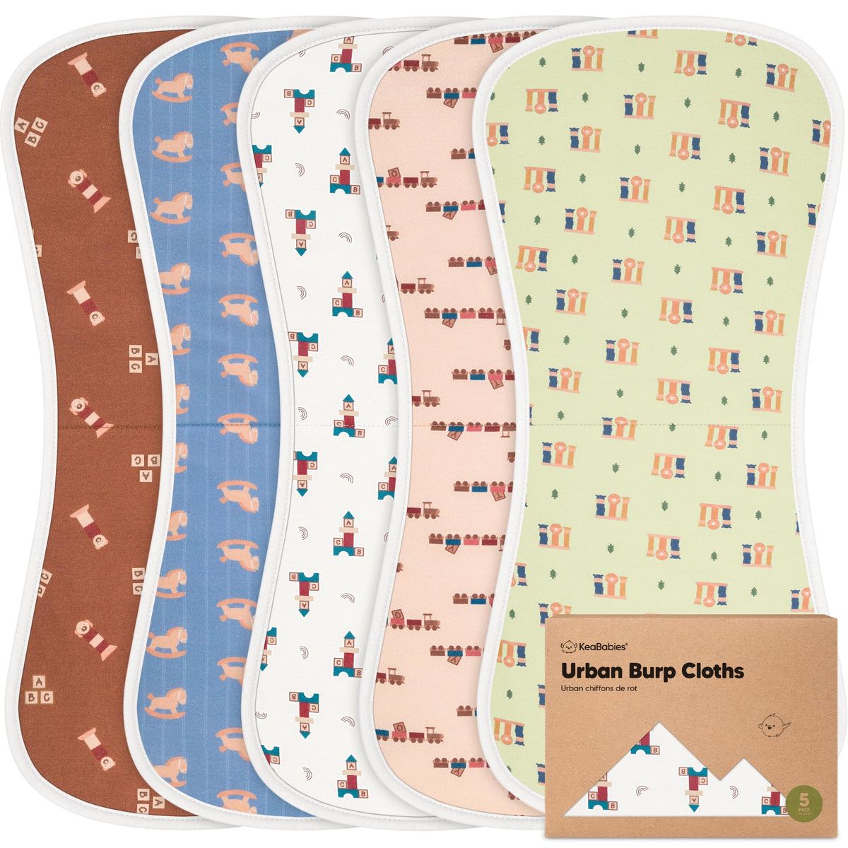 KeaBabies organic burp cloths 5-pack in soft plush fabric for newborn mess care.