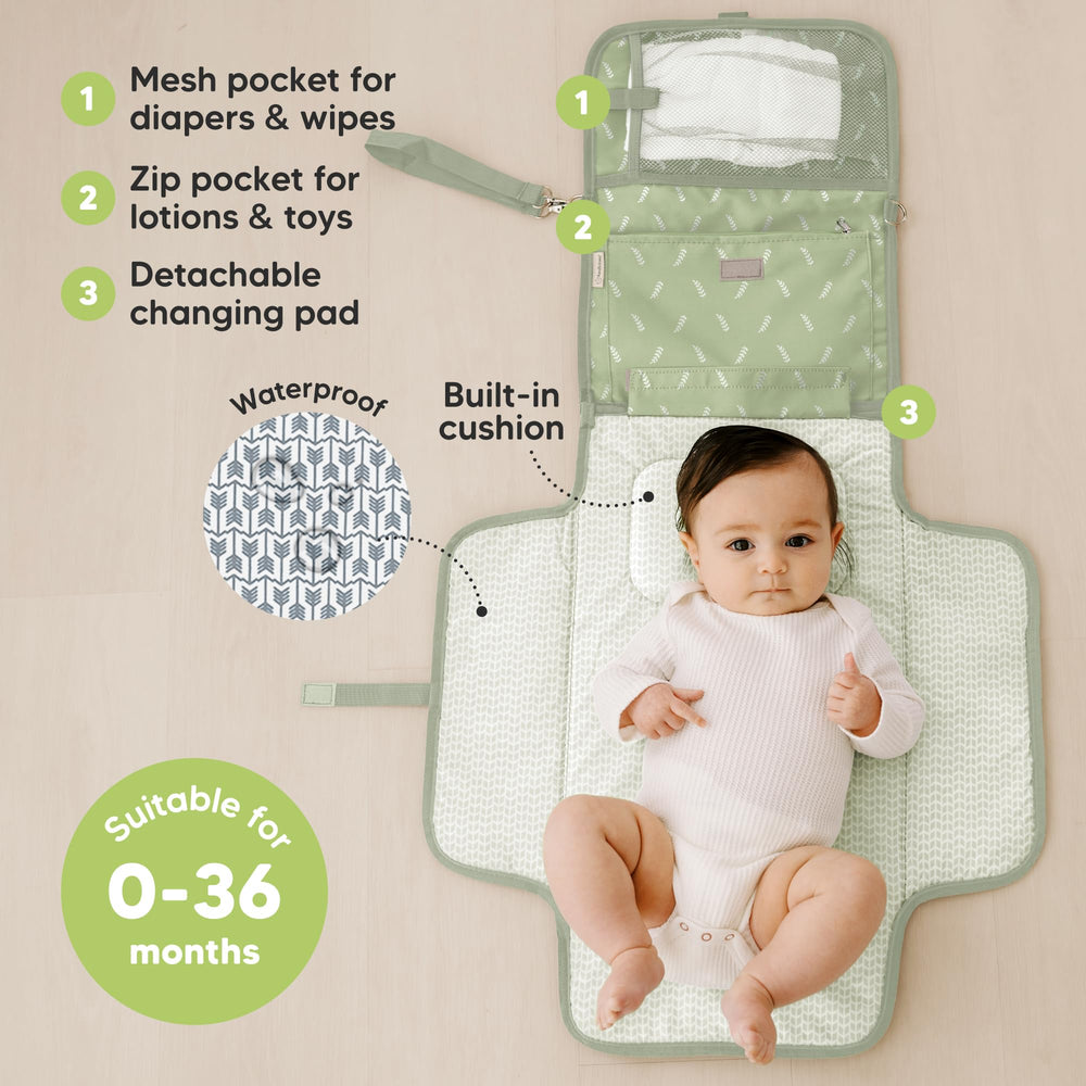 KeaBabies portable changing pad Acacia with waterproof surface for quick cleanups.