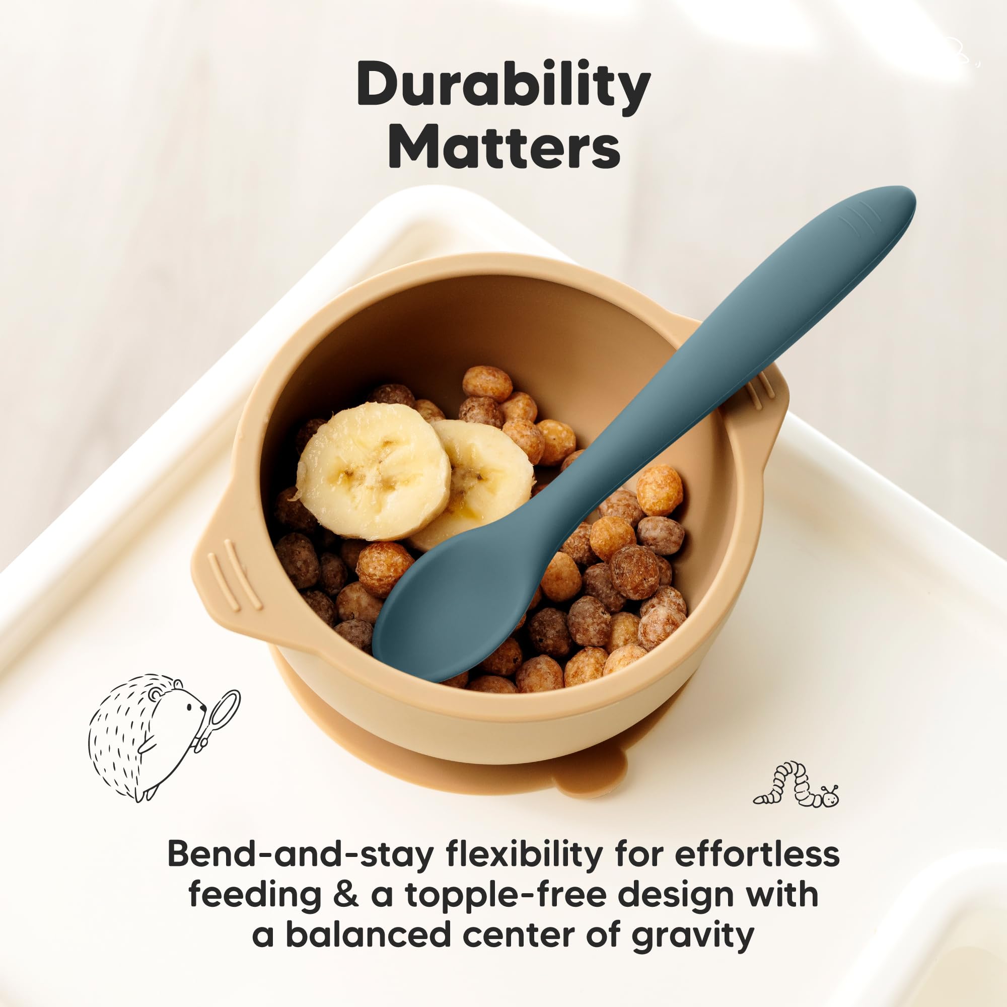 KeaBabies baby utensils desert spoons easy grip for toddler transitions.
