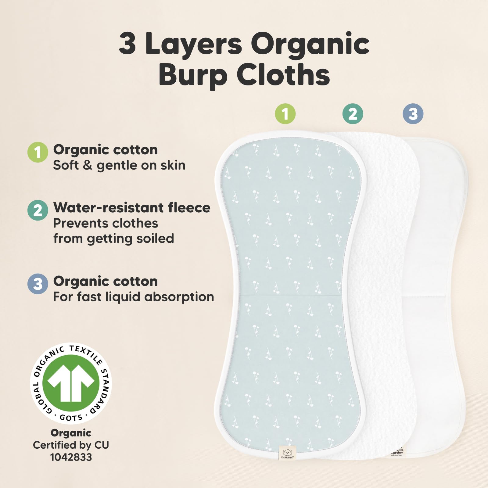Soft plush organic cotton of KeaBabies burp cloth for newborn comfort.