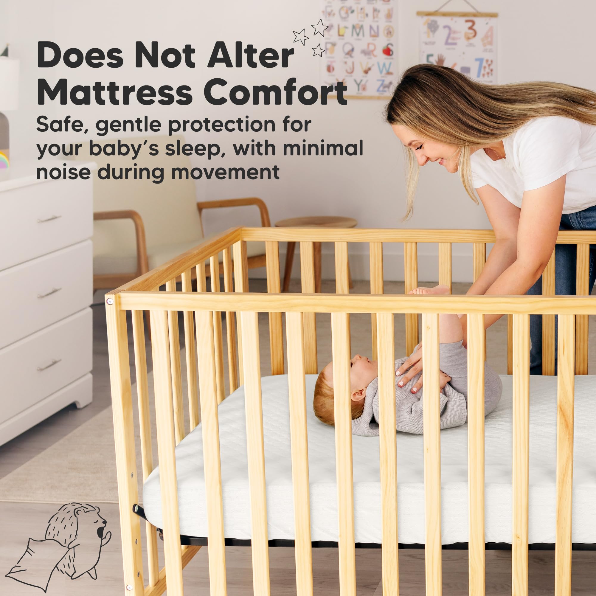 KeaBabies spill-protection cover keeps crib clean during naps and play.