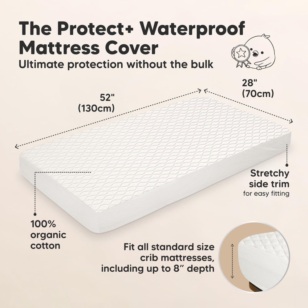 KeaBabies elastic-hem protector fits snugly on standard cribs for mess-free days.