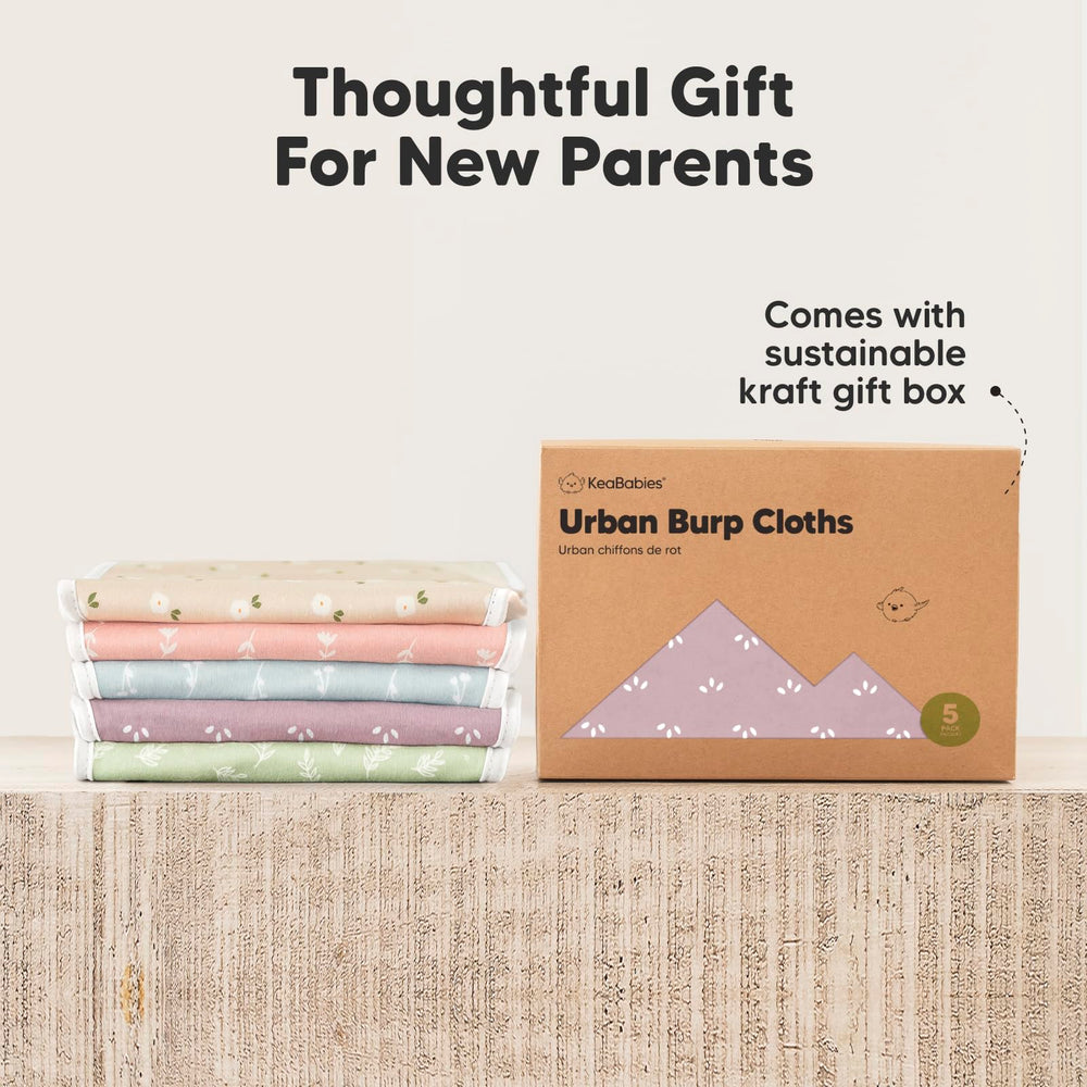 KeaBabies urban burp cloths shown in a compact 21x10 size.