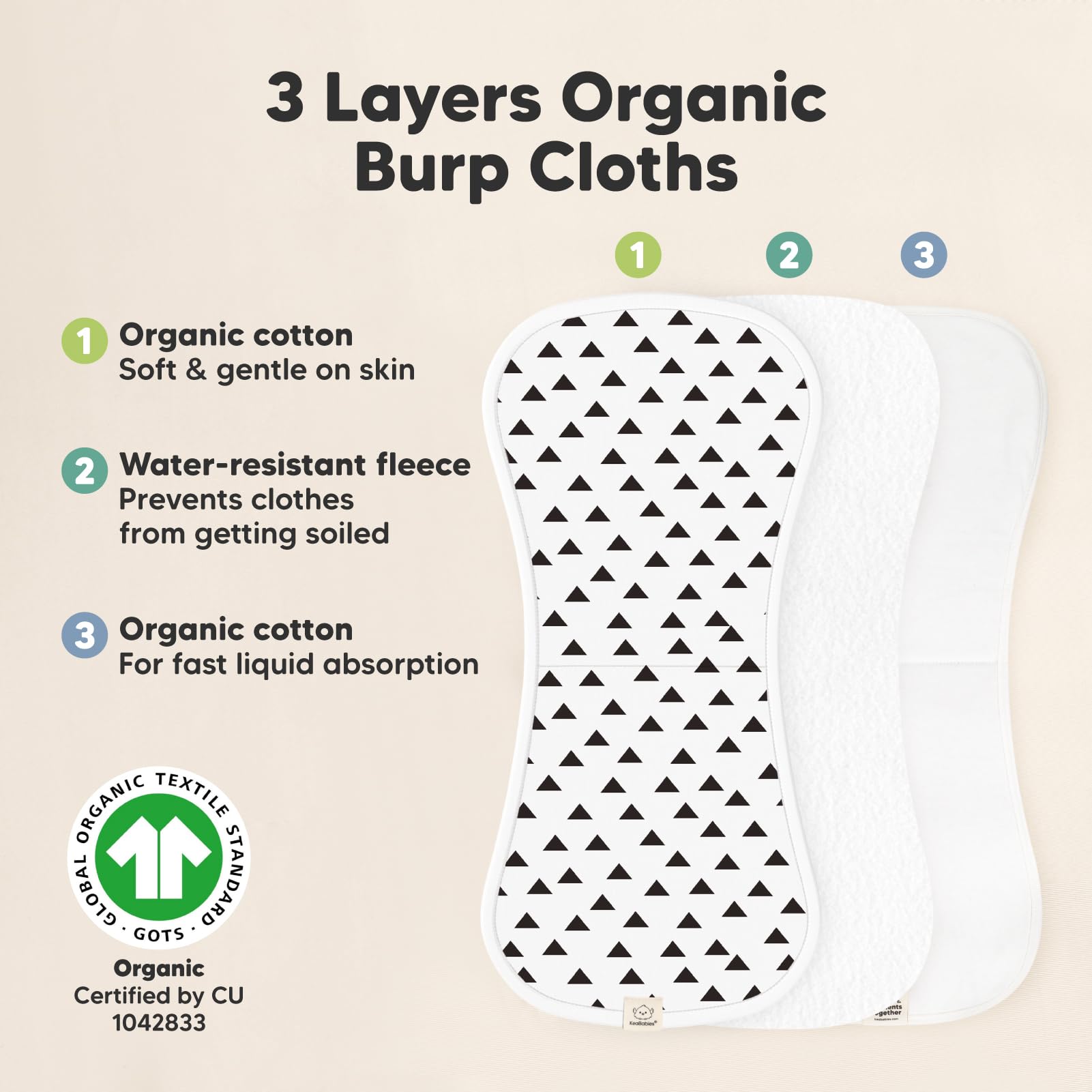 KeaBabies soft plush cotton burp cloths gentle on sensitive skin