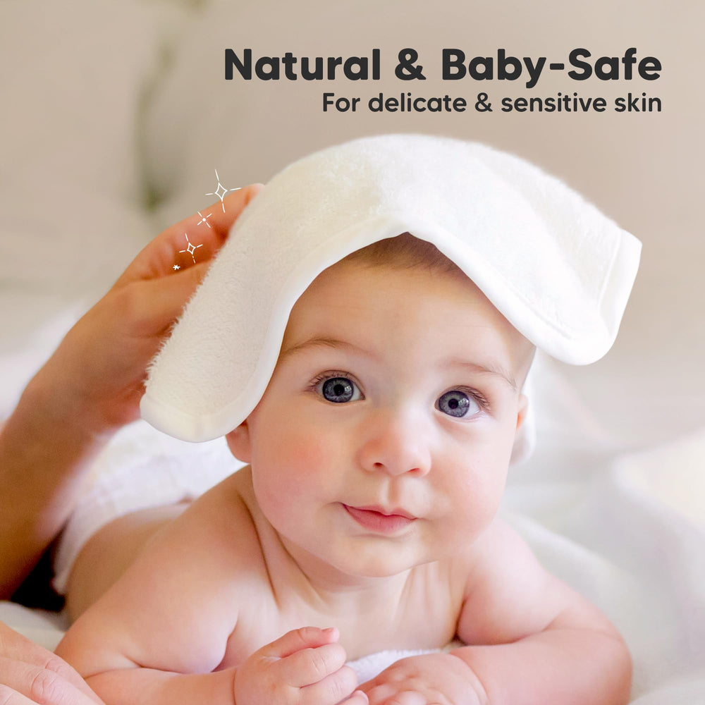 KeaBabies 10x10 washcloth illustrates size for newborns and toddlers.