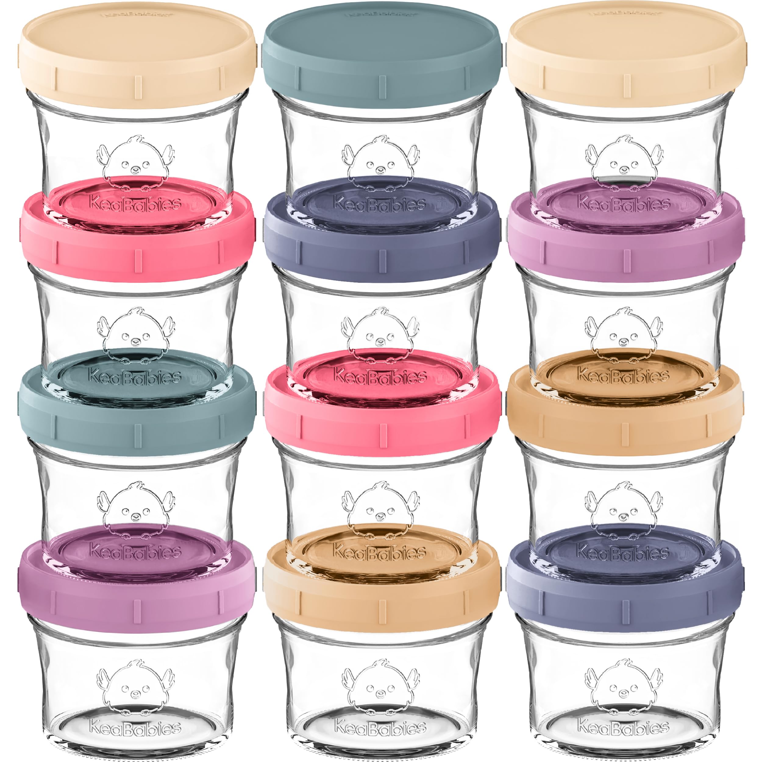 KeaBabies 12-pack 4oz glass jars with lids Sunset, ideal for homemade baby food prep