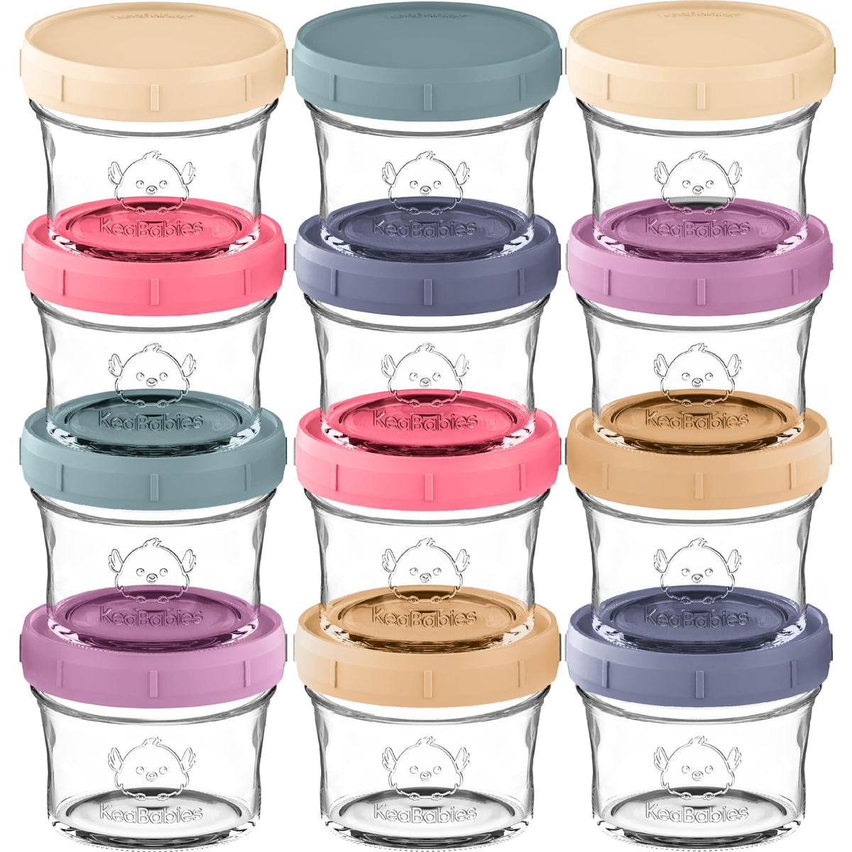 KeaBabies 12-pack 4oz glass jars with lids Sunset, ideal for homemade baby food prep