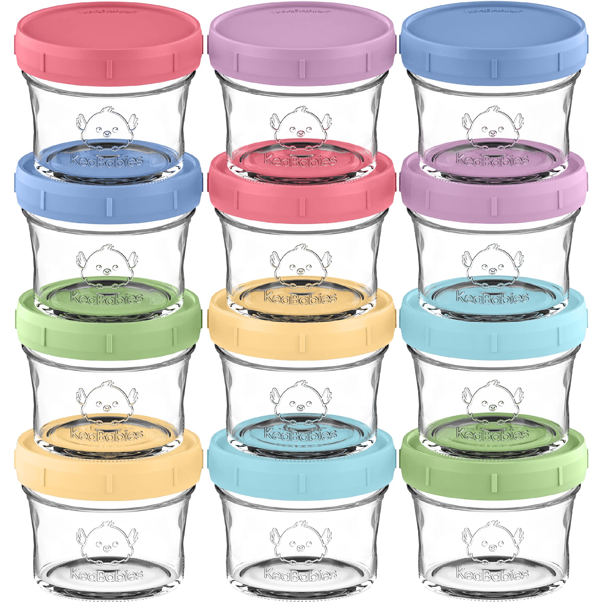 KeaBabies 4oz glass jar with lid for safe baby food storage on the go.