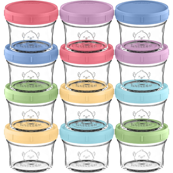 KeaBabies 4oz glass jar with lid for safe baby food storage on the go.