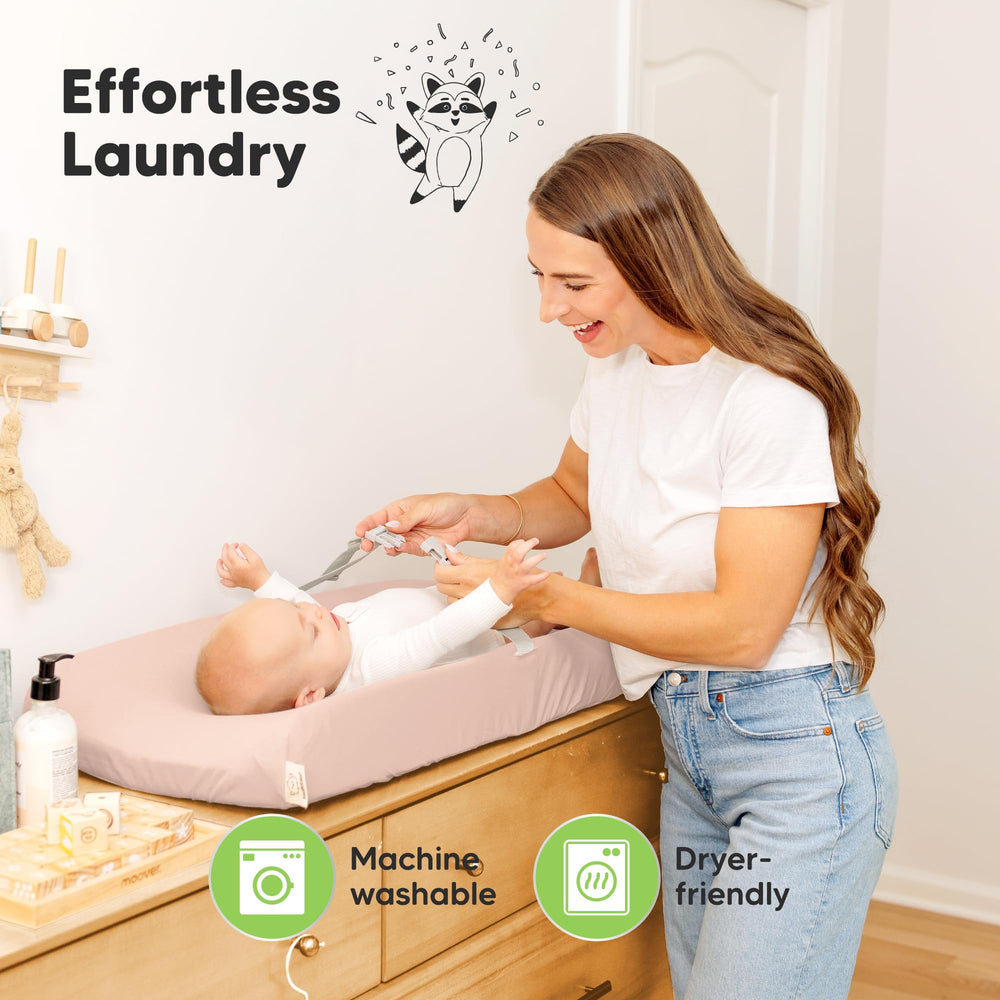 KeaBabies Soothe pad cover with buckle holes supports safe strap use.