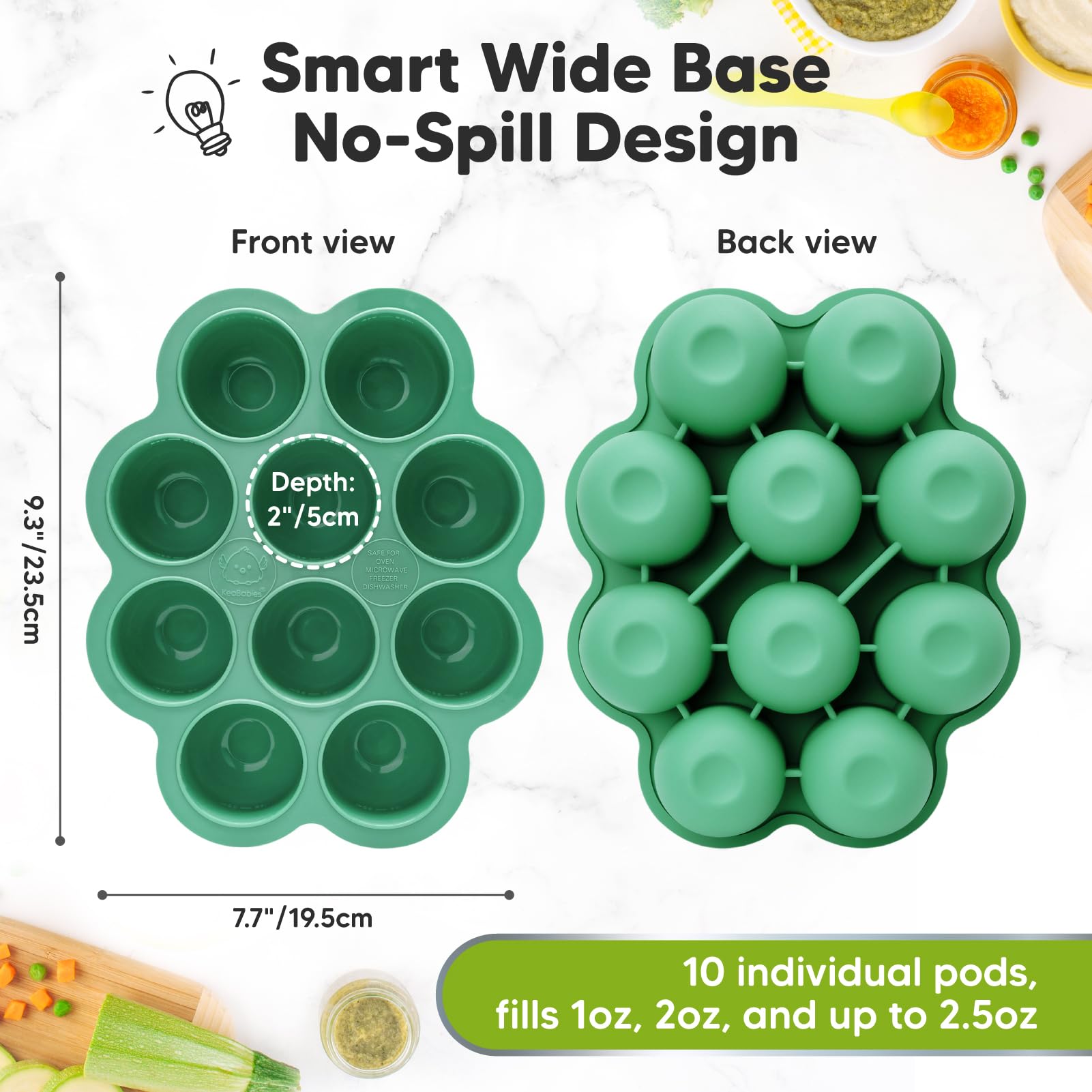 KeaBabies 2oz baby food cubes for precise portions.