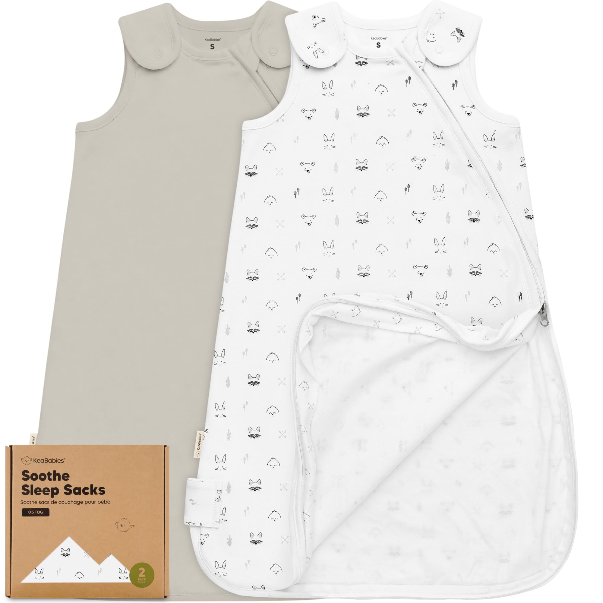 KeaBabies 2-pack organic sleep sacks show cozy cotton fabric for all-season comfort