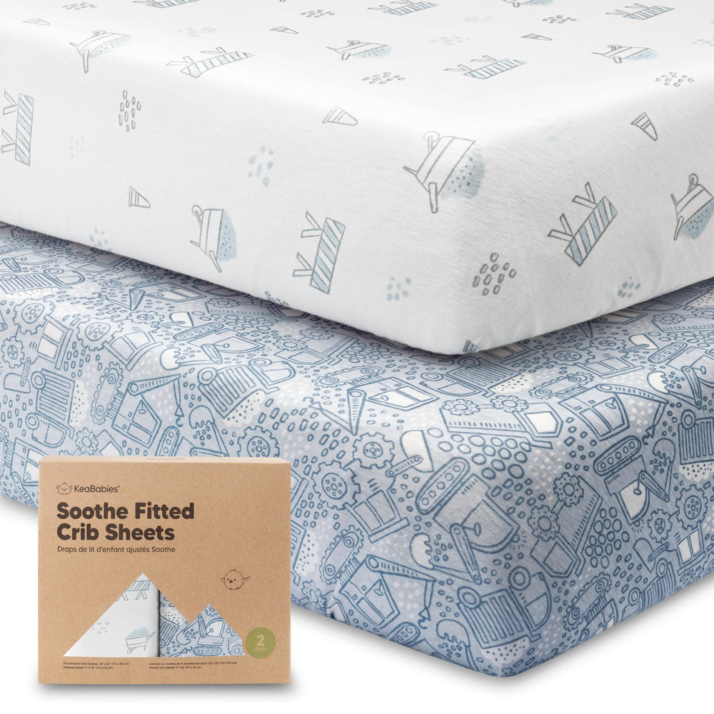 KeaBabies 2-pack organic crib sheets on a standard mattress, soft and breathable.