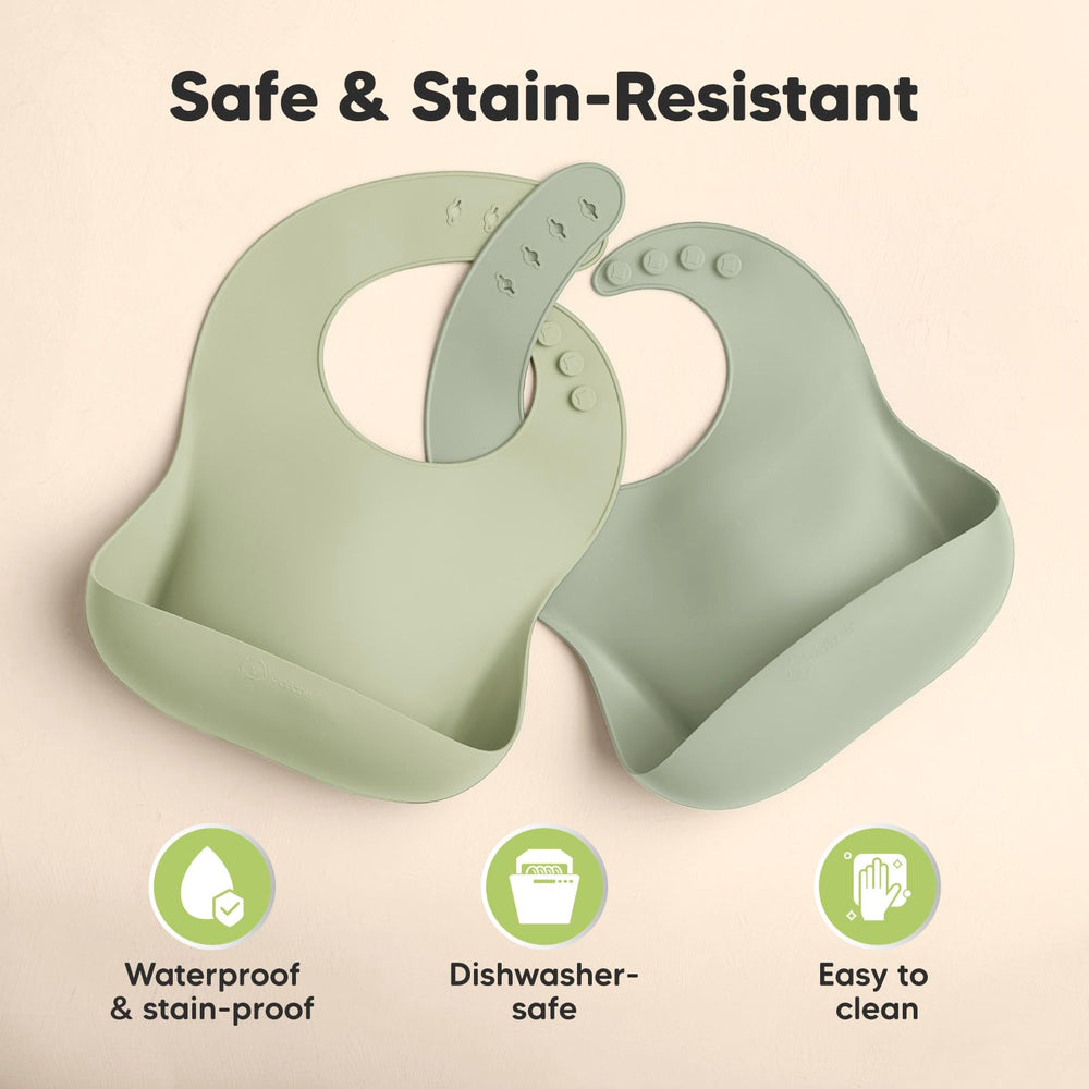 KeaBabies 2-pack silicone bibs for versatile feeding set