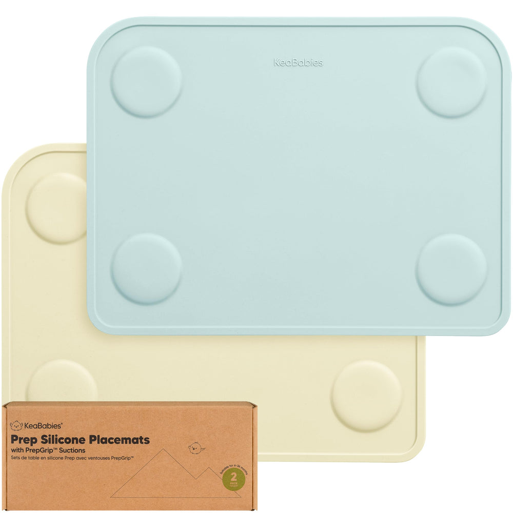 KeaBabies 2-pack silicone placemats 12x9 inches help keep meals neat on any table.