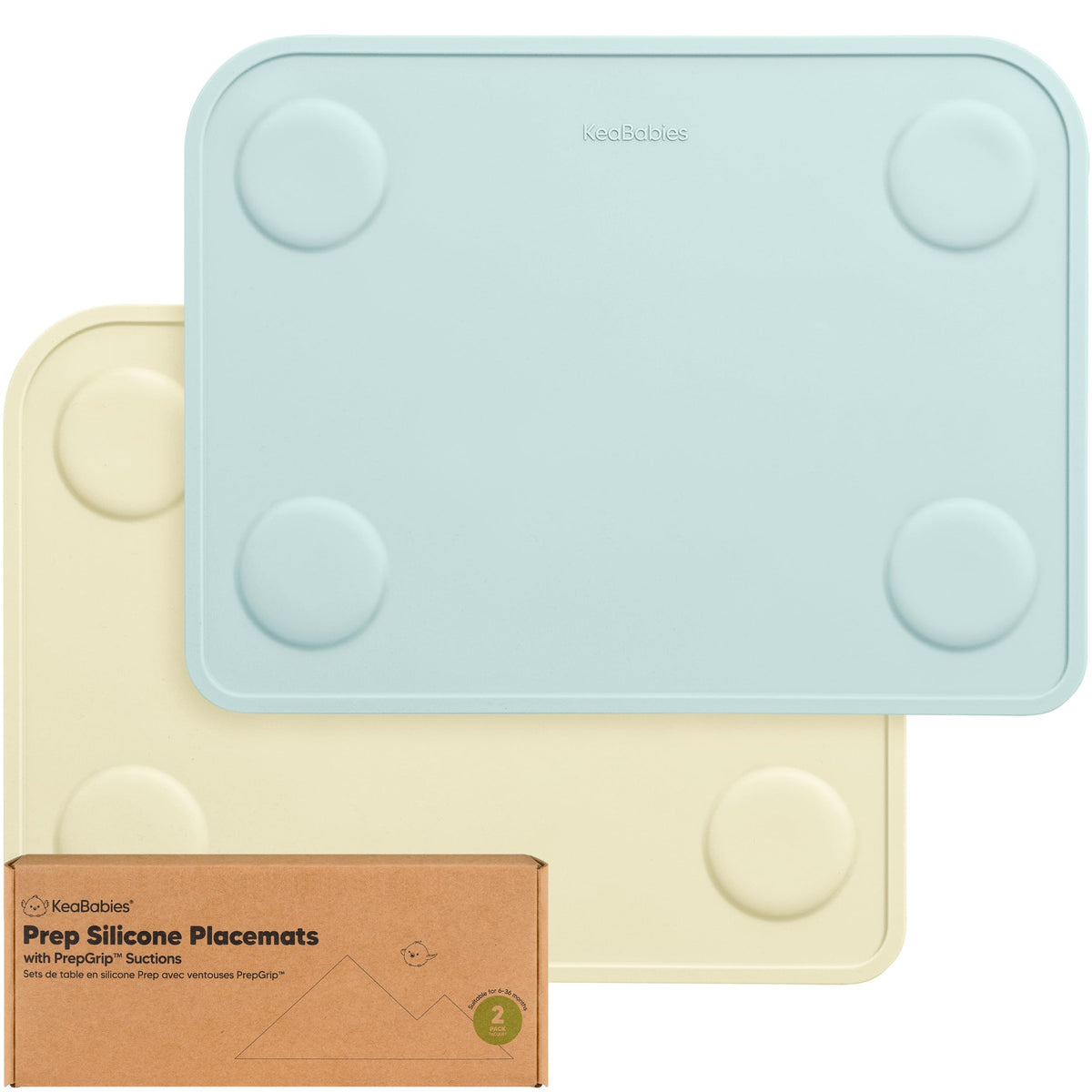 KeaBabies 2-pack silicone placemats 12x9 inches help keep meals neat on any table.