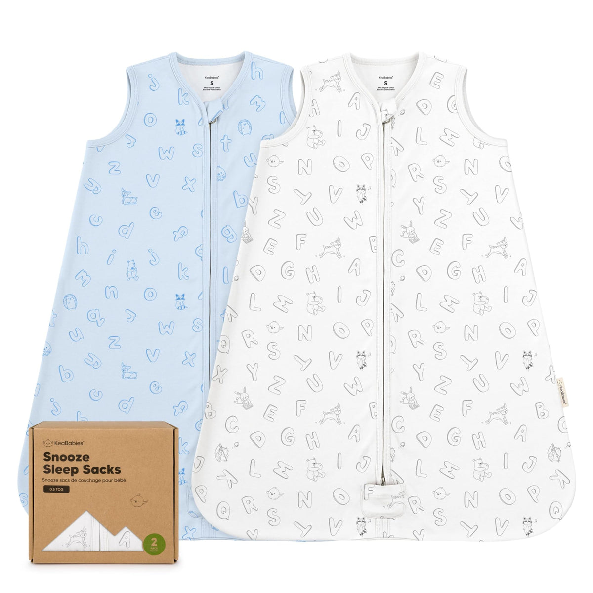 KeaBabies 2-pack sleep sack ABC Land Sky closeup shows soft organic cotton