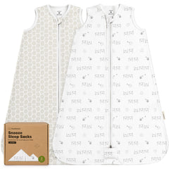 KeaBabies 2-pack snooze sleep sacks flatlay shows breathable organic cotton for gentle sleep.