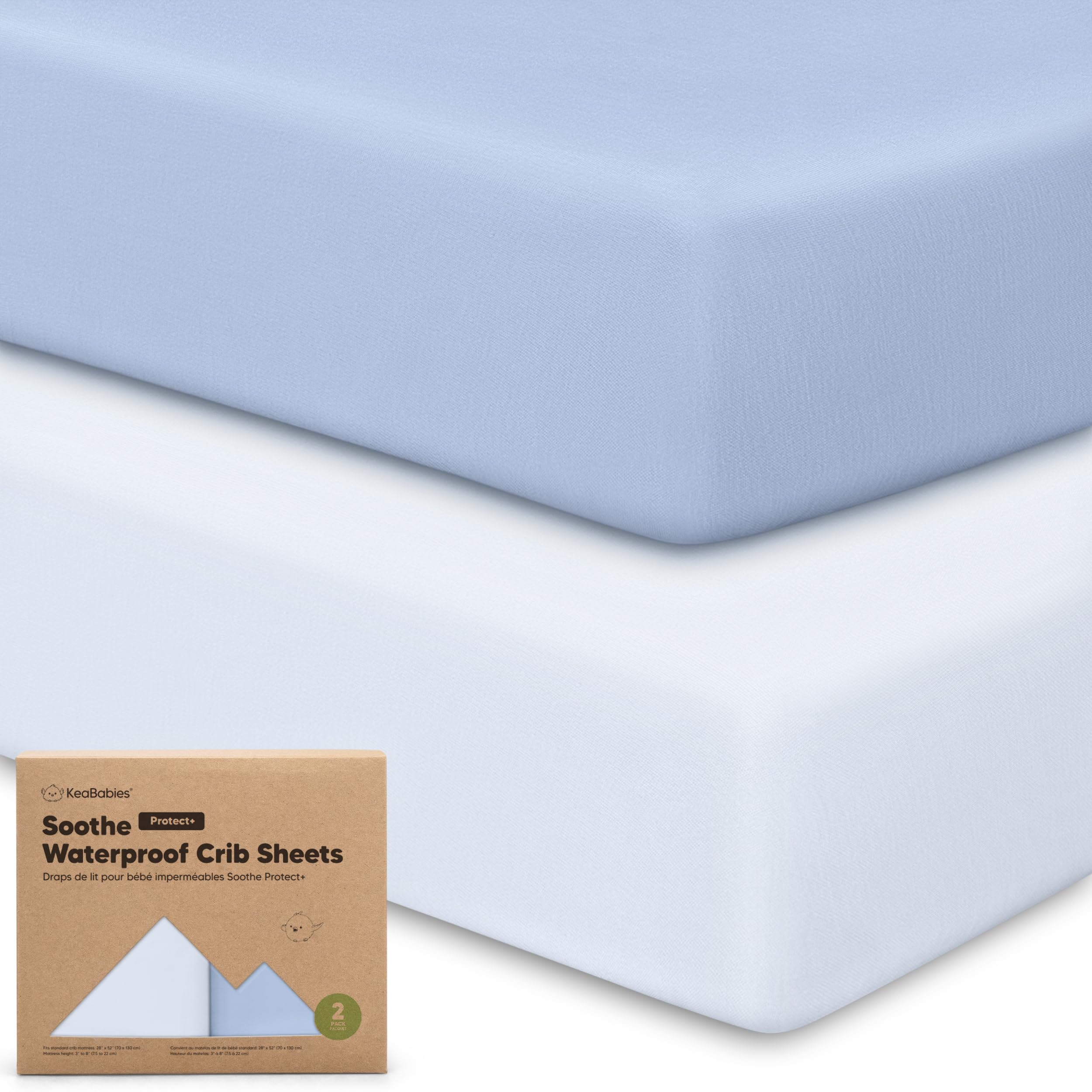 KeaBabies 2-pack waterproof crib sheets in blue flax for mess-free naps.