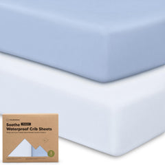 KeaBabies 2-pack waterproof crib sheets in blue flax for mess-free naps.