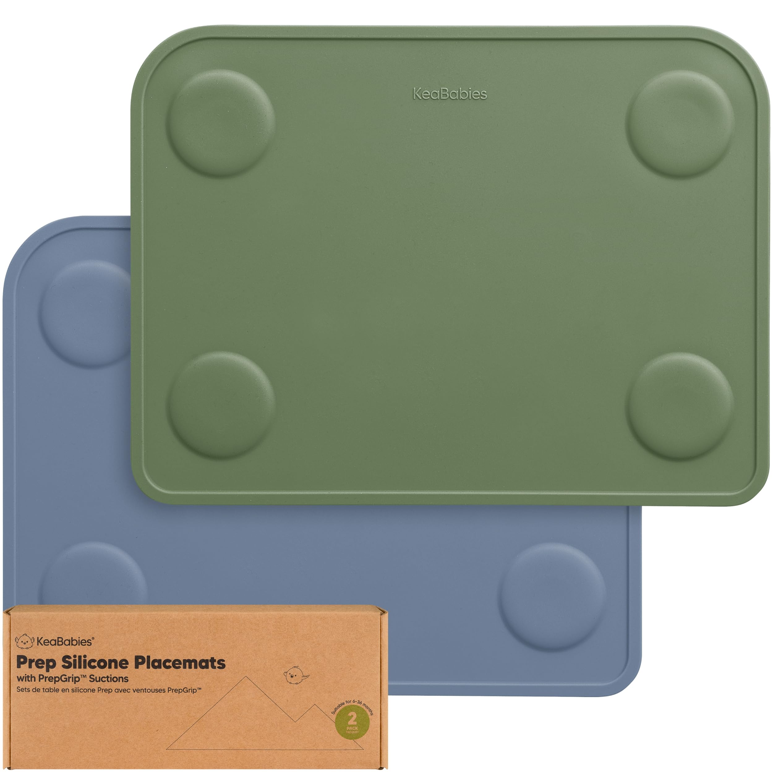 KeaBabies 2pk silicone placemats with suction cups in slate prevent spills during meals.